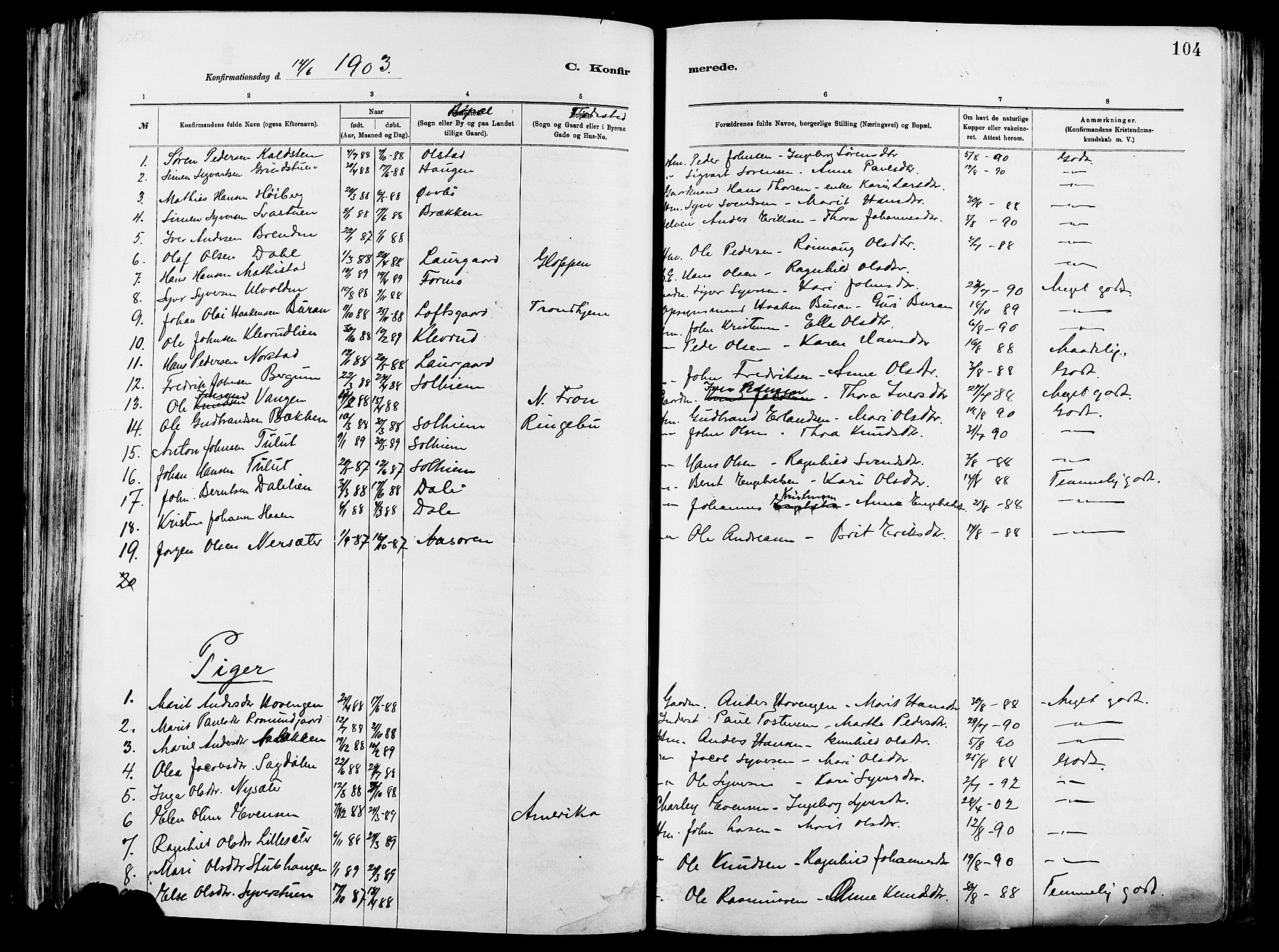 Vågå prestekontor, AV/SAH-PREST-076/H/Ha/Haa/L0008: Parish register (official) no. 8, 1886-1904, p. 104