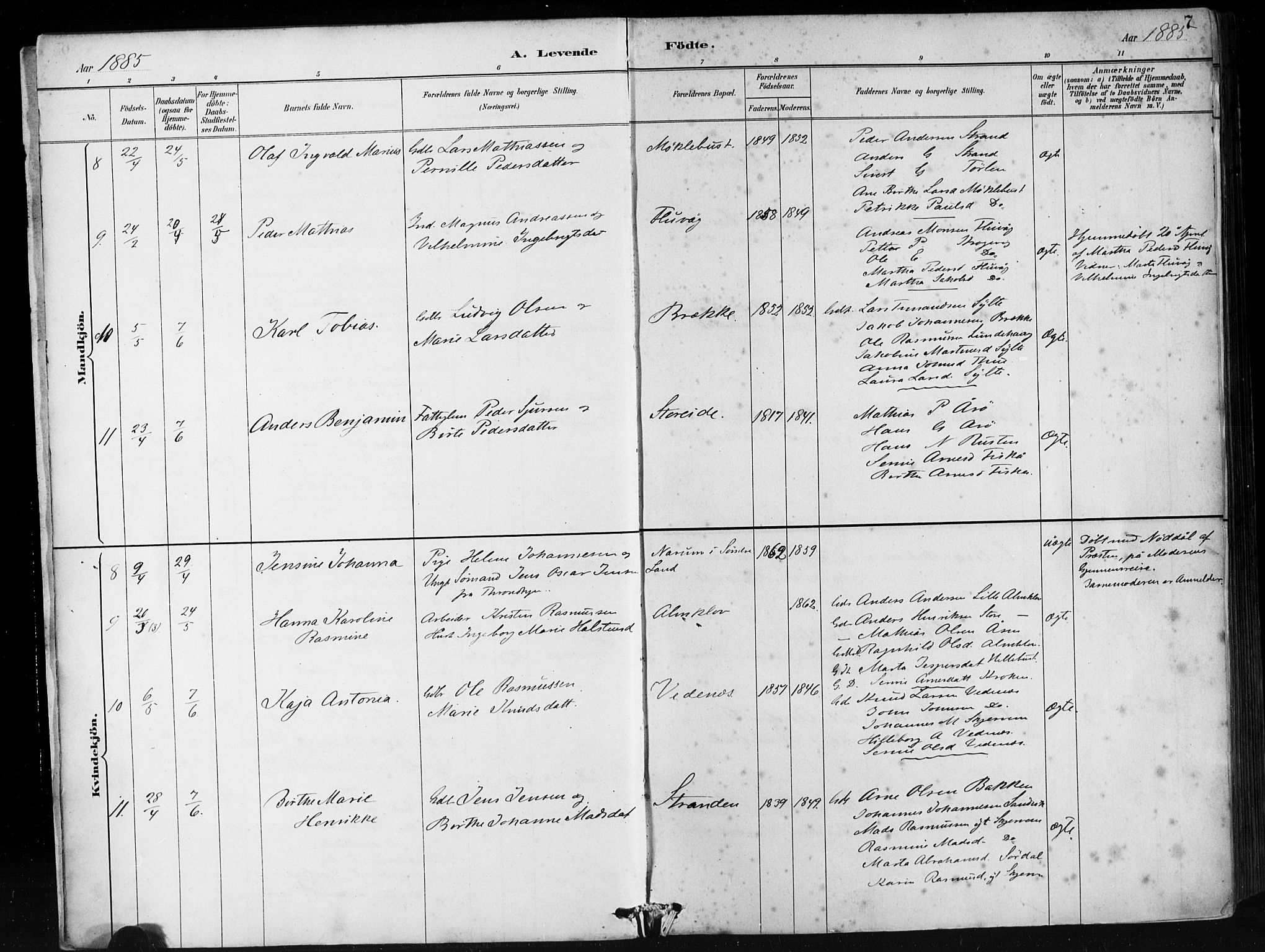 Ministerialprotokoller, klokkerbøker og fødselsregistre - Møre og Romsdal, AV/SAT-A-1454/501/L0008: Parish register (official) no. 501A08, 1885-1901, p. 7