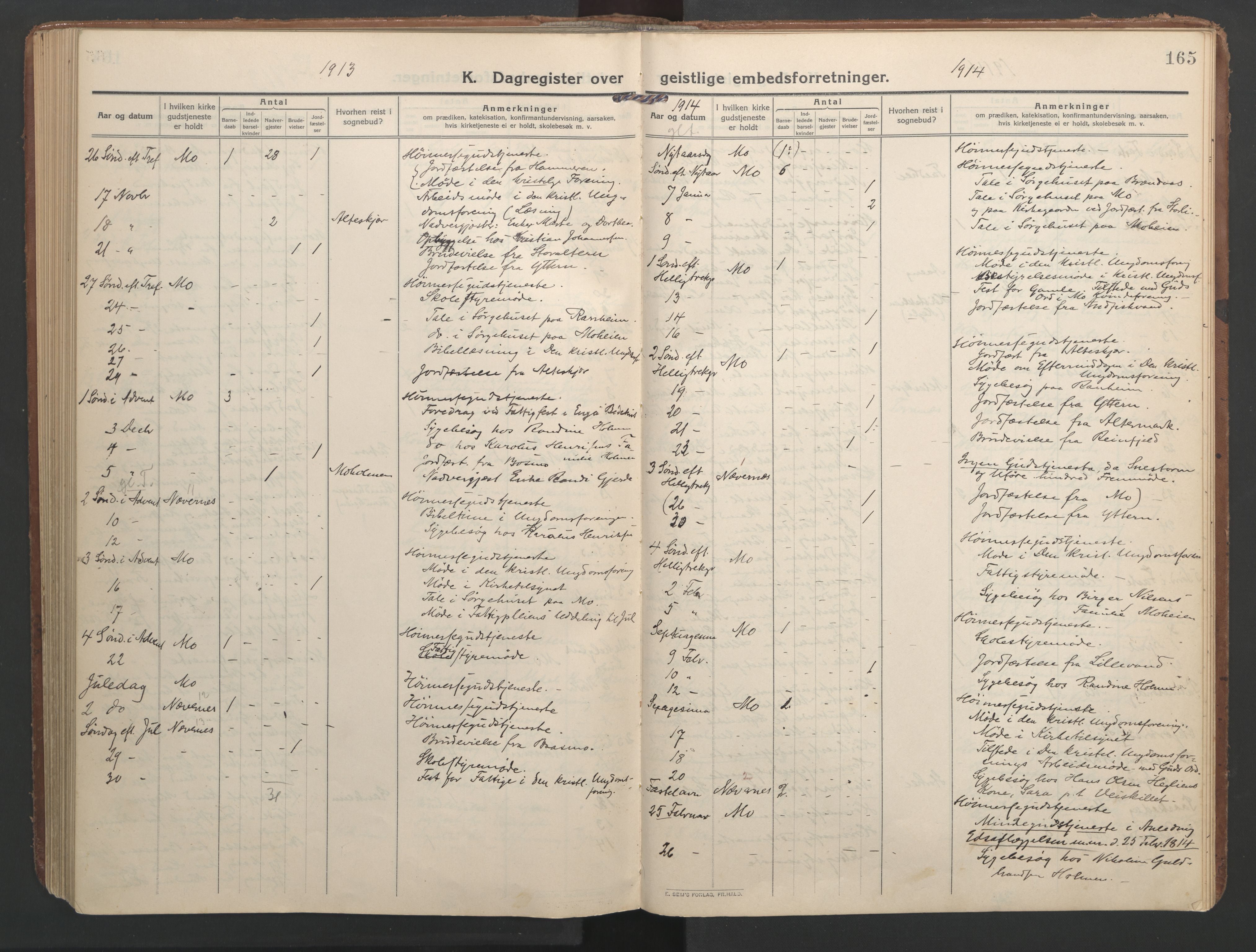 Ministerialprotokoller, klokkerbøker og fødselsregistre - Nordland, SAT/A-1459/827/L0405: Parish register (official) no. 827A17, 1912-1925, p. 165
