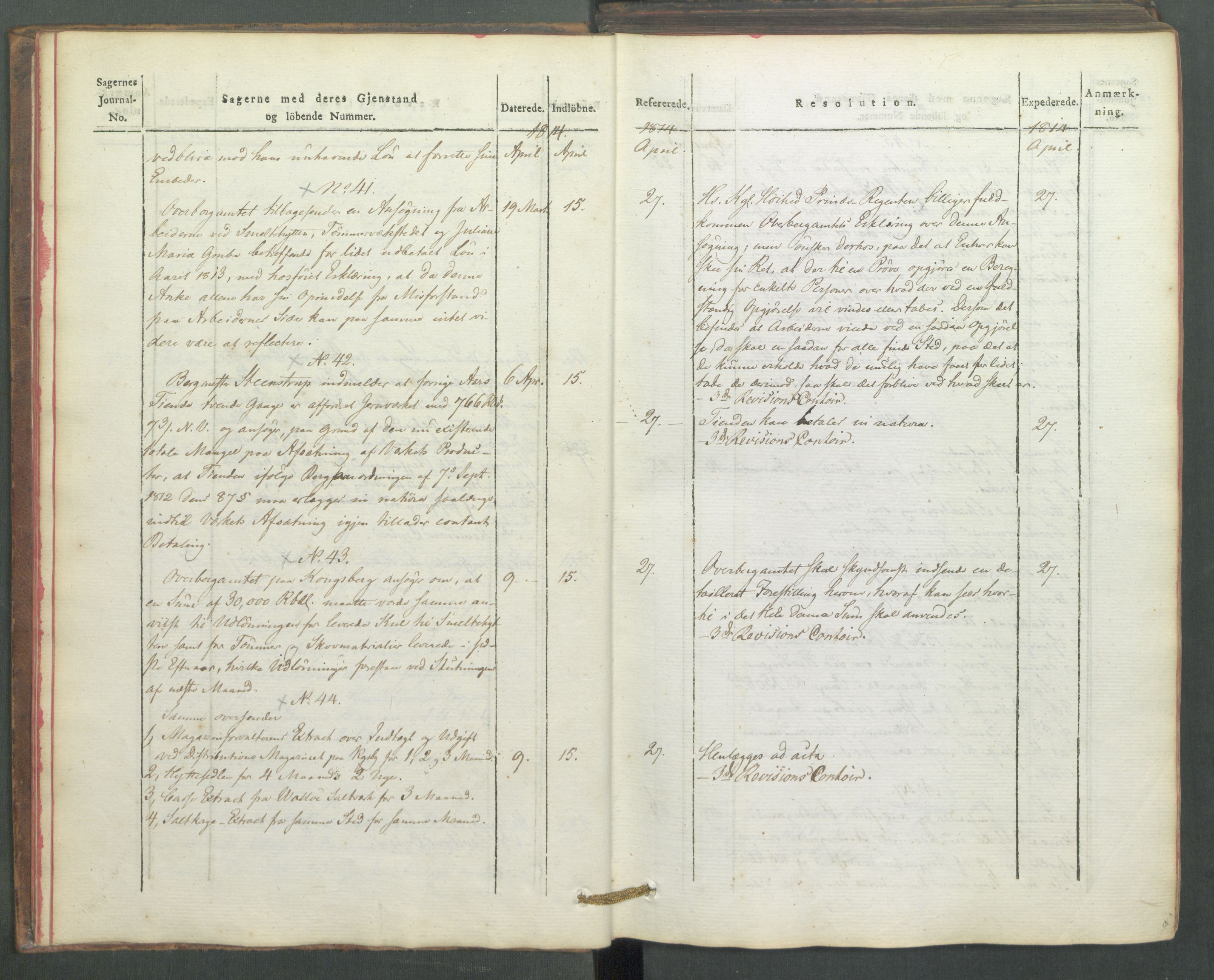 Departementene i 1814, AV/RA-S-3899/Fe/L0054: Journal, 1814