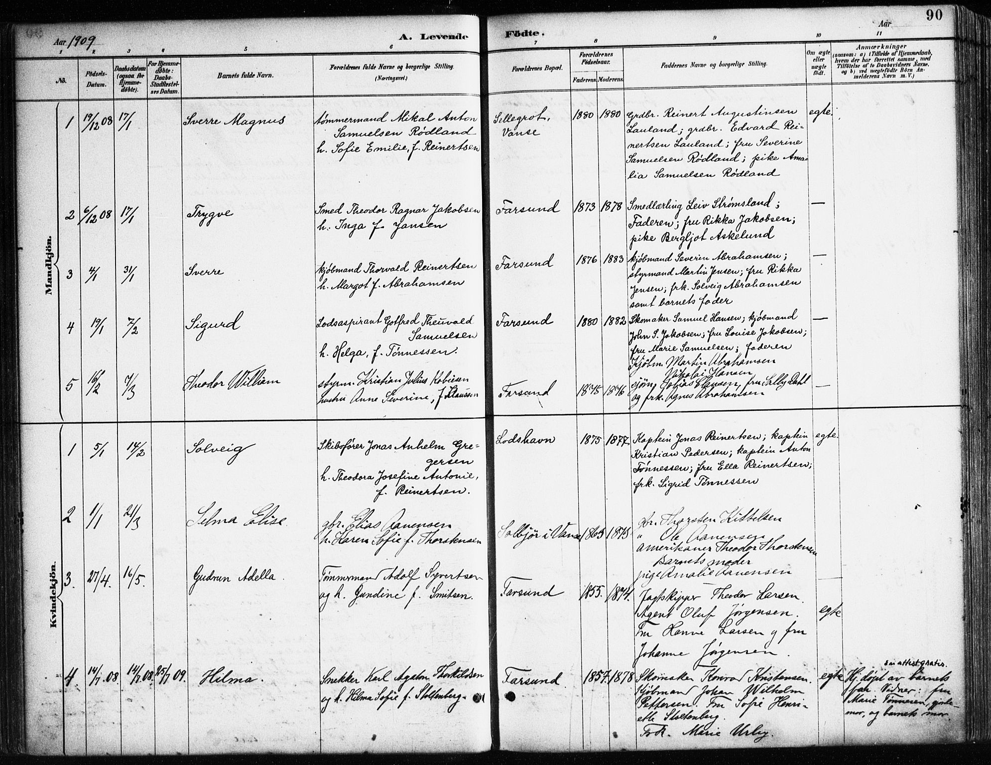 Farsund sokneprestkontor, AV/SAK-1111-0009/F/Fa/L0006: Parish register (official) no. A 6, 1887-1920, p. 90