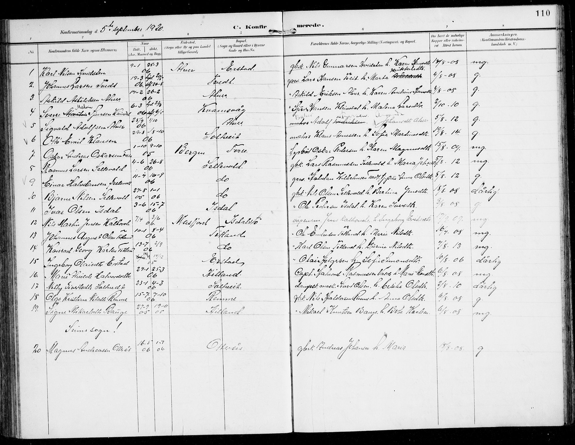 Alversund Sokneprestembete, AV/SAB-A-73901/H/Ha/Haa/Haaa/L0003: Parish register (official) no. A 3, 1897-1926, p. 110