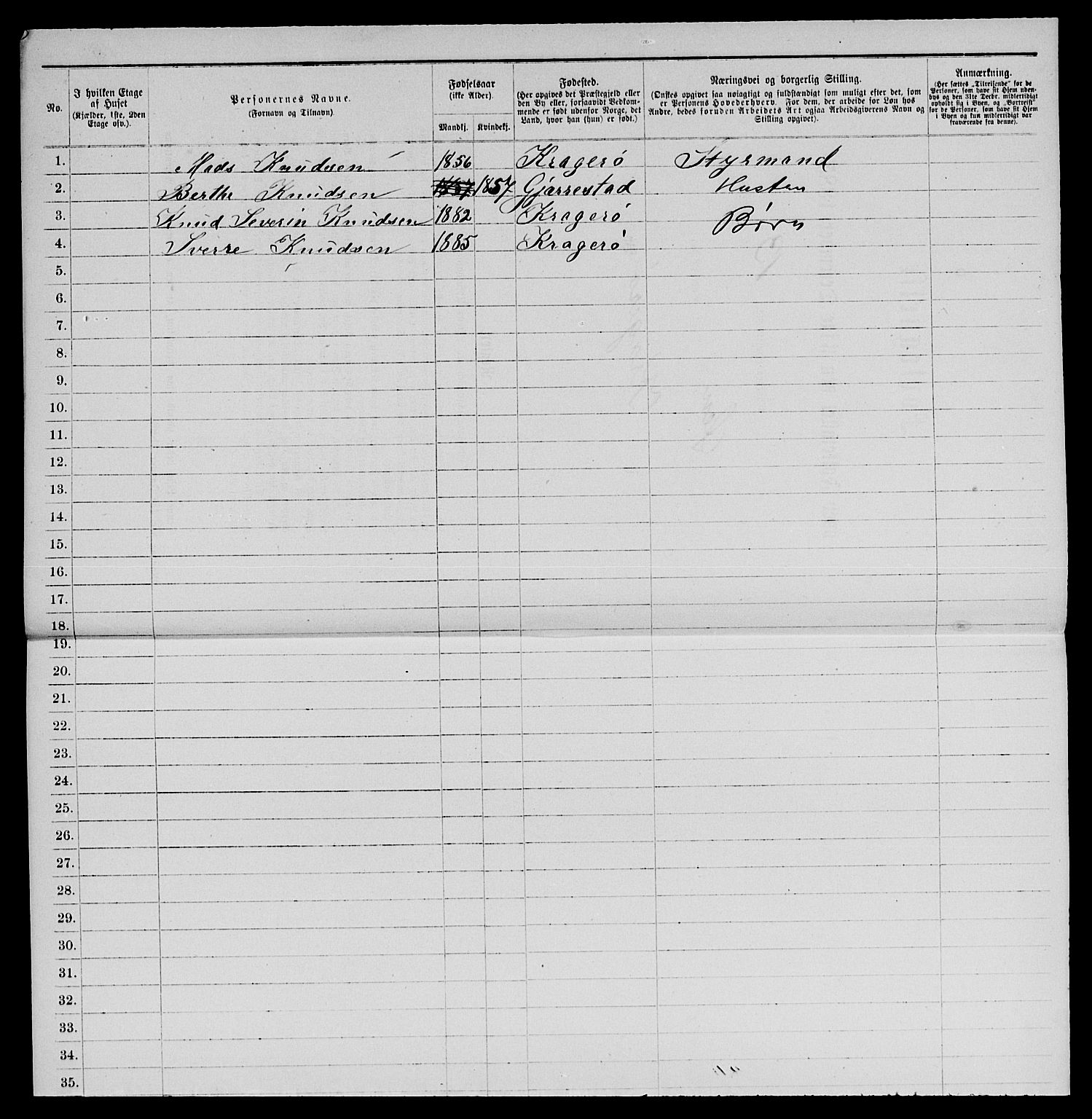 SAKO, 1885 census for 0801 Kragerø, 1885, p. 486