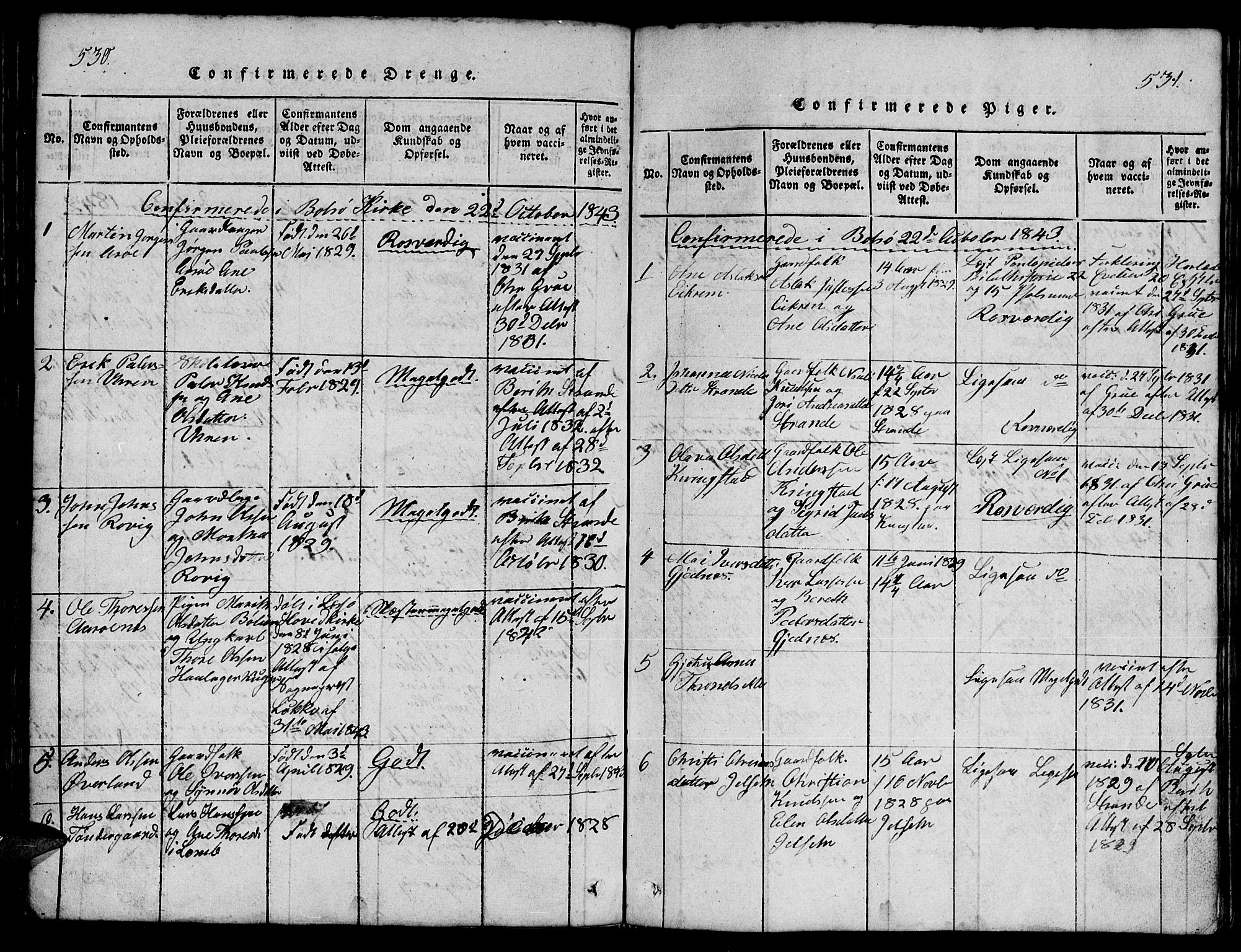 Ministerialprotokoller, klokkerbøker og fødselsregistre - Møre og Romsdal, SAT/A-1454/555/L0665: Parish register (copy) no. 555C01, 1818-1868, p. 530-531