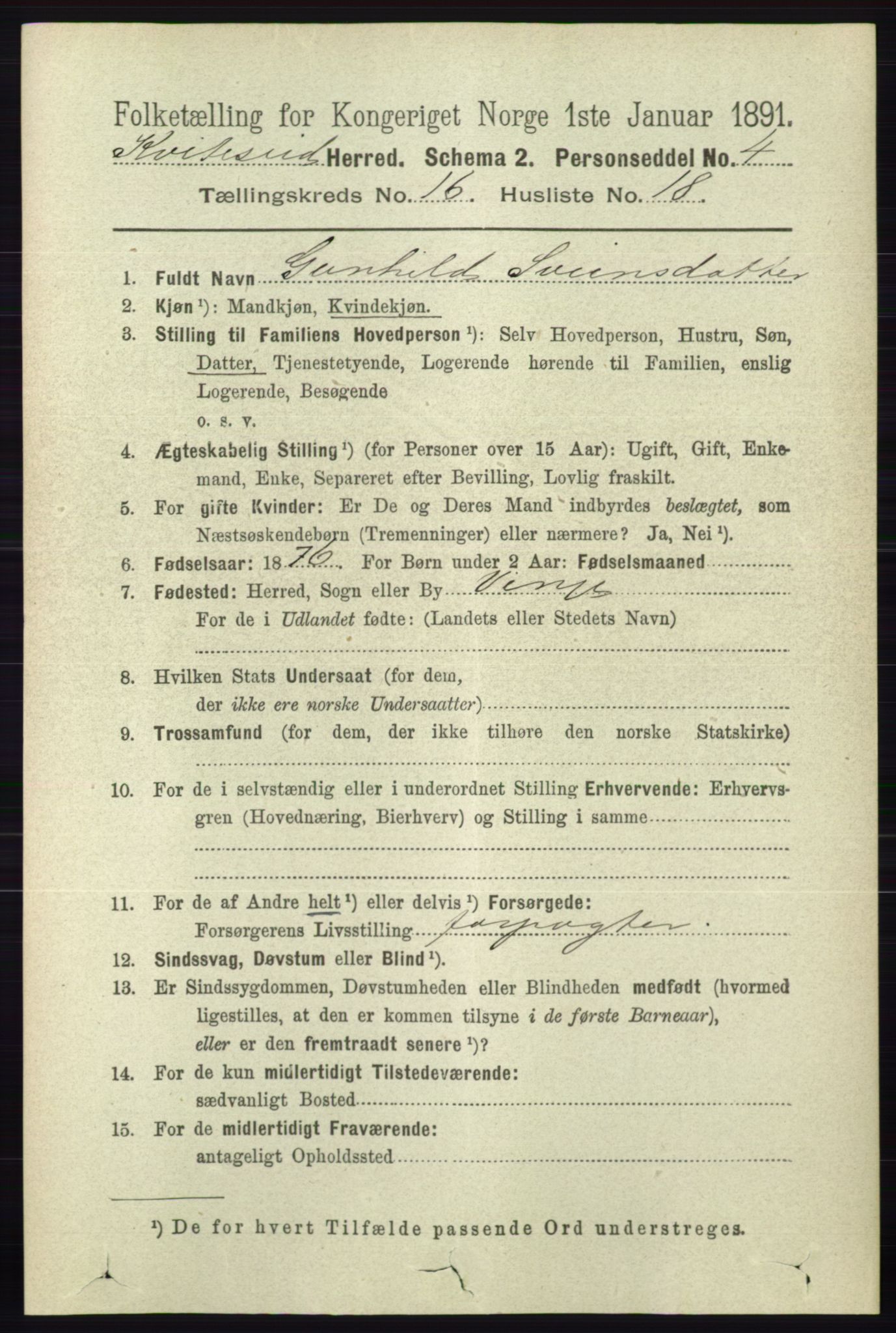 RA, 1891 census for 0829 Kviteseid, 1891, p. 3744