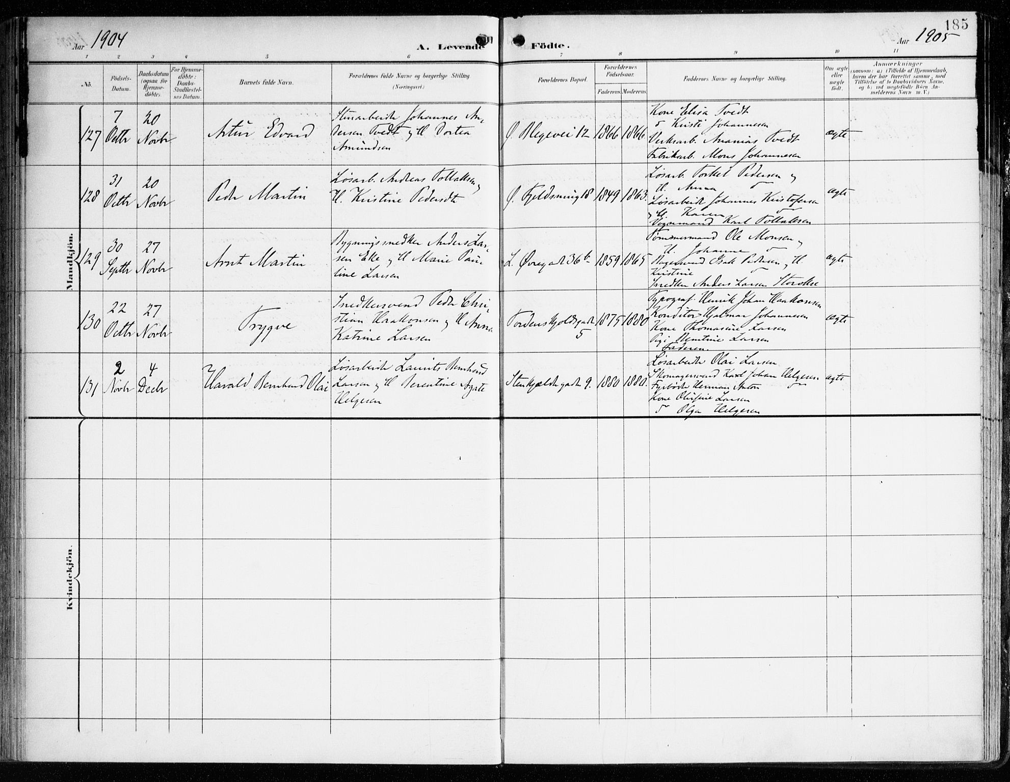 Korskirken sokneprestembete, AV/SAB-A-76101/H/Haa/L0023: Parish register (official) no. B 9, 1899-1908, p. 185