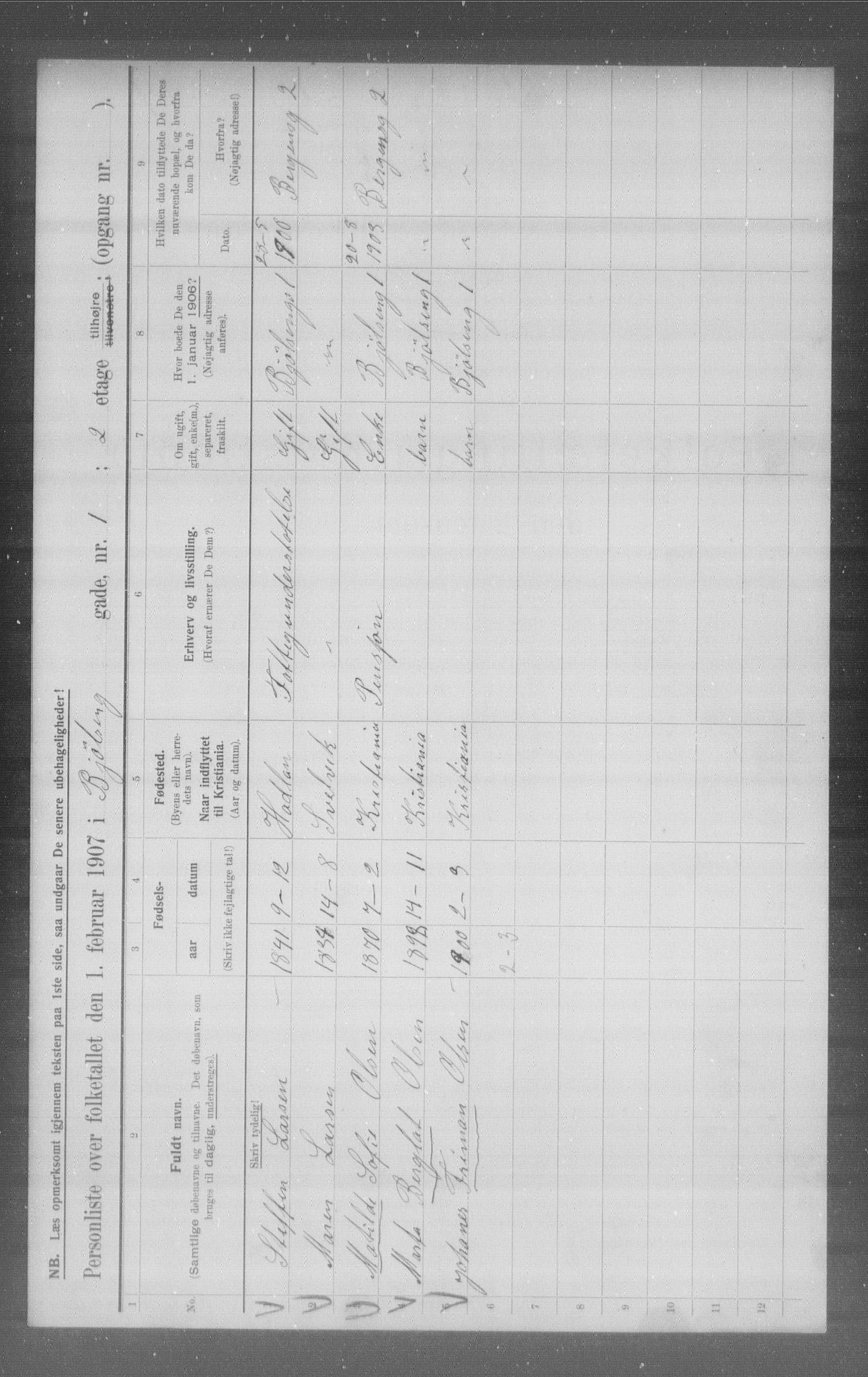 OBA, Municipal Census 1907 for Kristiania, 1907, p. 3378
