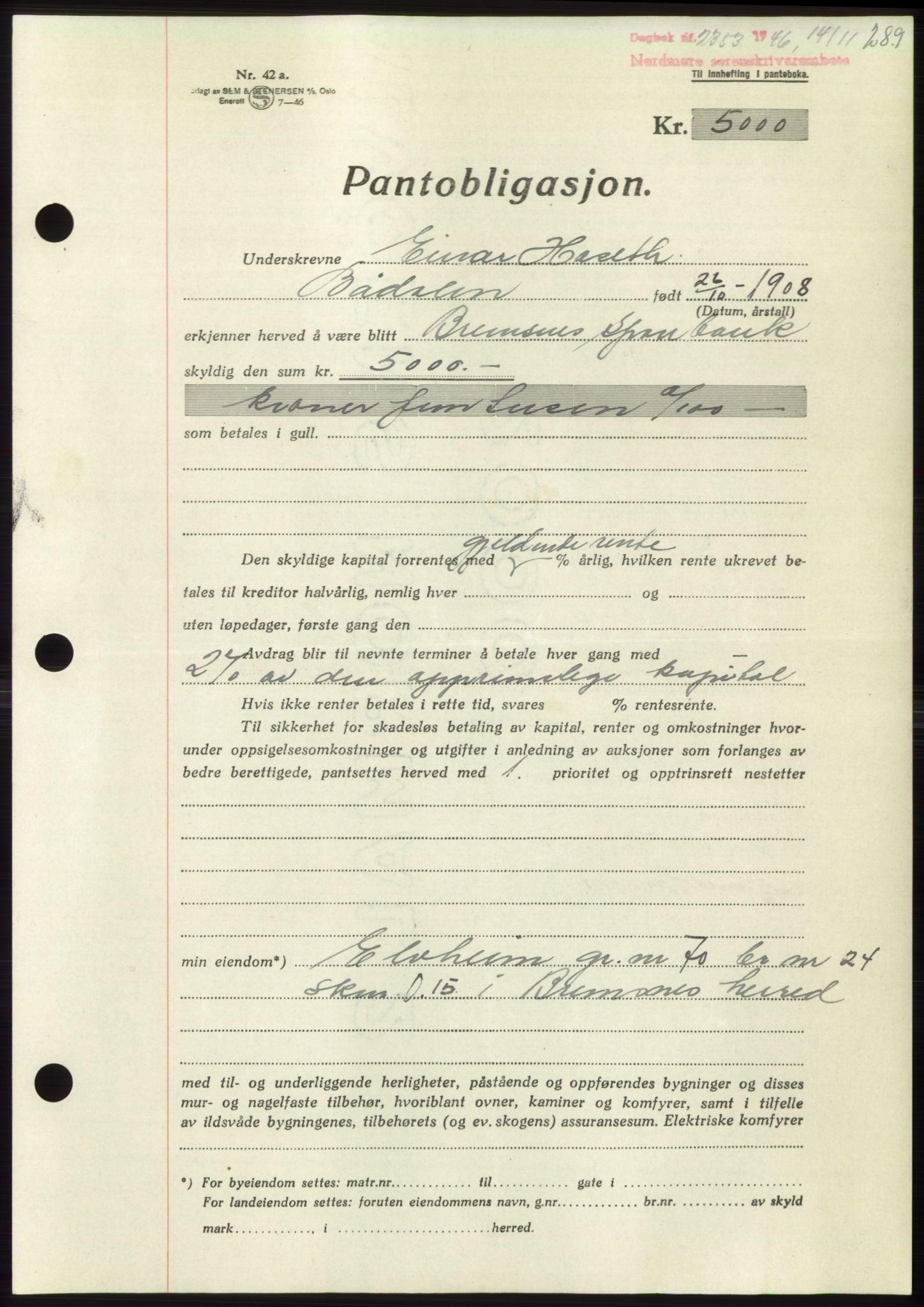 Nordmøre sorenskriveri, AV/SAT-A-4132/1/2/2Ca: Mortgage book no. B95, 1946-1947, Diary no: : 2353/1946