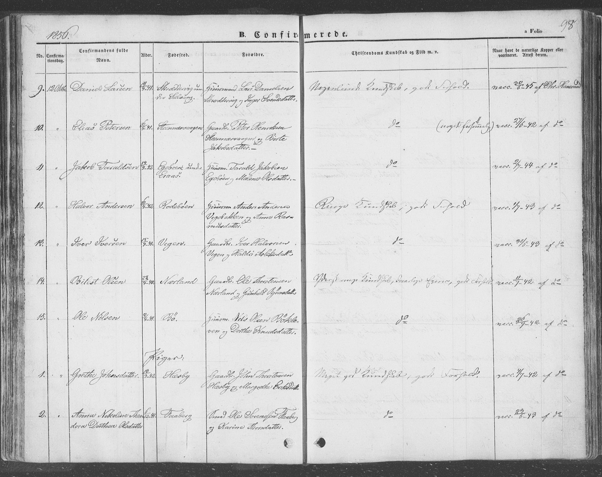 Finnøy sokneprestkontor, AV/SAST-A-101825/H/Ha/Haa/L0007: Parish register (official) no. A 7, 1847-1862, p. 98