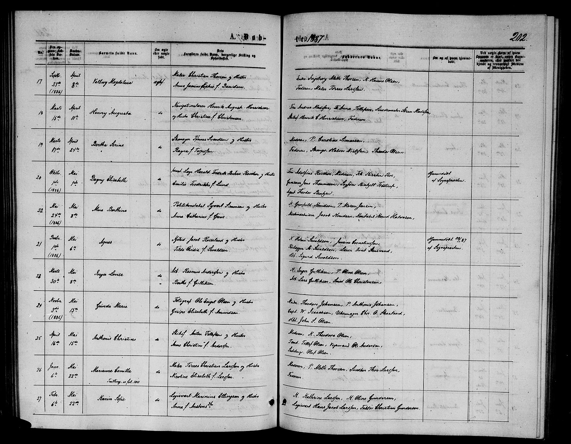 Arendal sokneprestkontor, Trefoldighet, AV/SAK-1111-0040/F/Fb/L0005: Parish register (copy) no. B 5, 1874-1888, p. 202