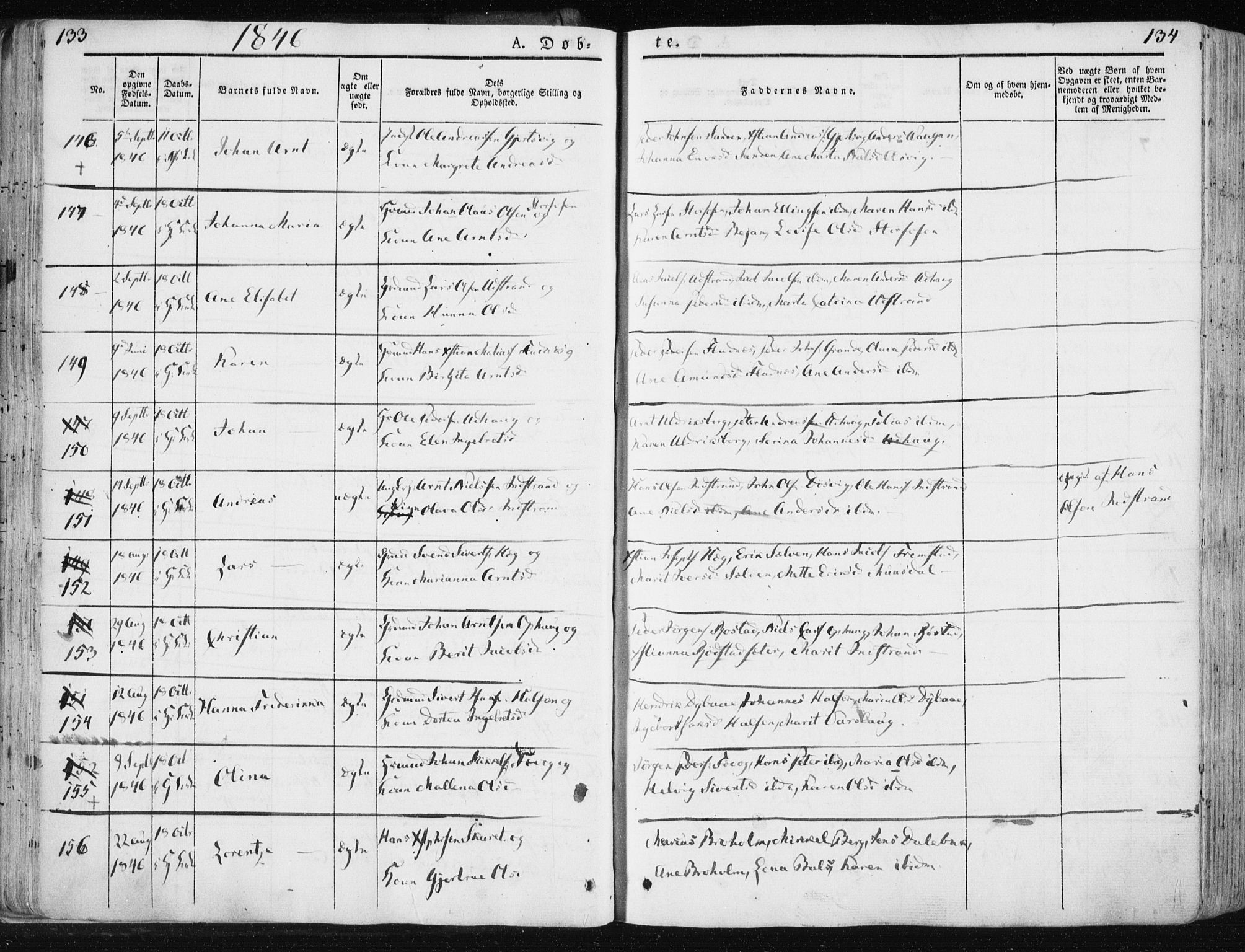 Ministerialprotokoller, klokkerbøker og fødselsregistre - Sør-Trøndelag, SAT/A-1456/659/L0736: Parish register (official) no. 659A06, 1842-1856, p. 133-134