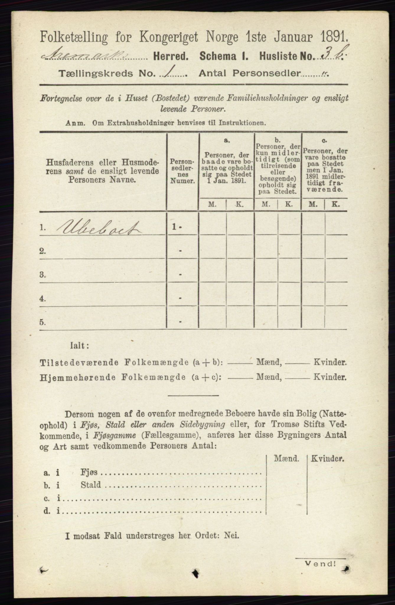 RA, 1891 census for 0118 Aremark, 1891, p. 29