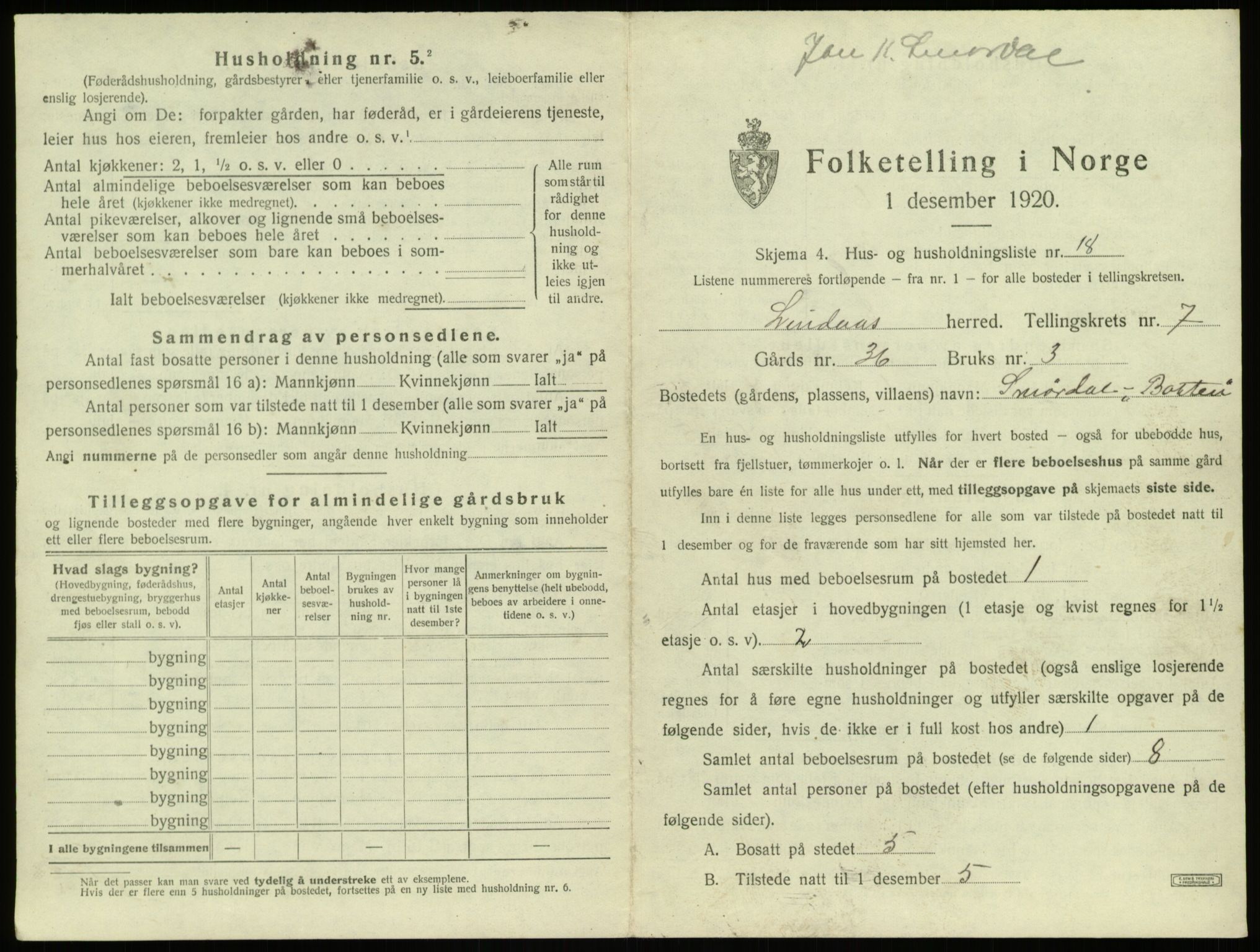 SAB, 1920 census for Lindås, 1920, p. 503