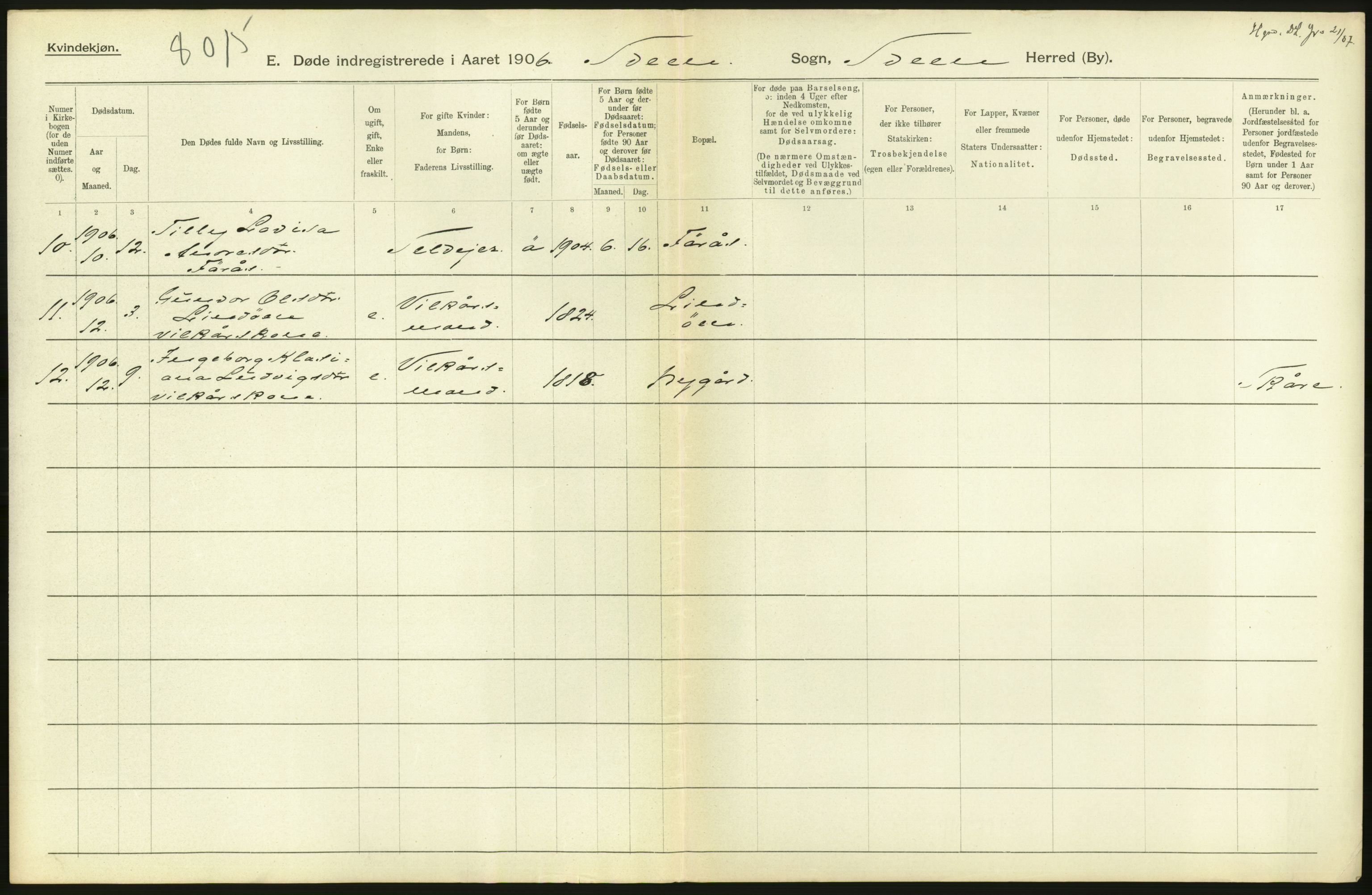 Statistisk sentralbyrå, Sosiodemografiske emner, Befolkning, AV/RA-S-2228/D/Df/Dfa/Dfad/L0030: S. Bergenhus amt: Døde. Bygder., 1906, p. 76