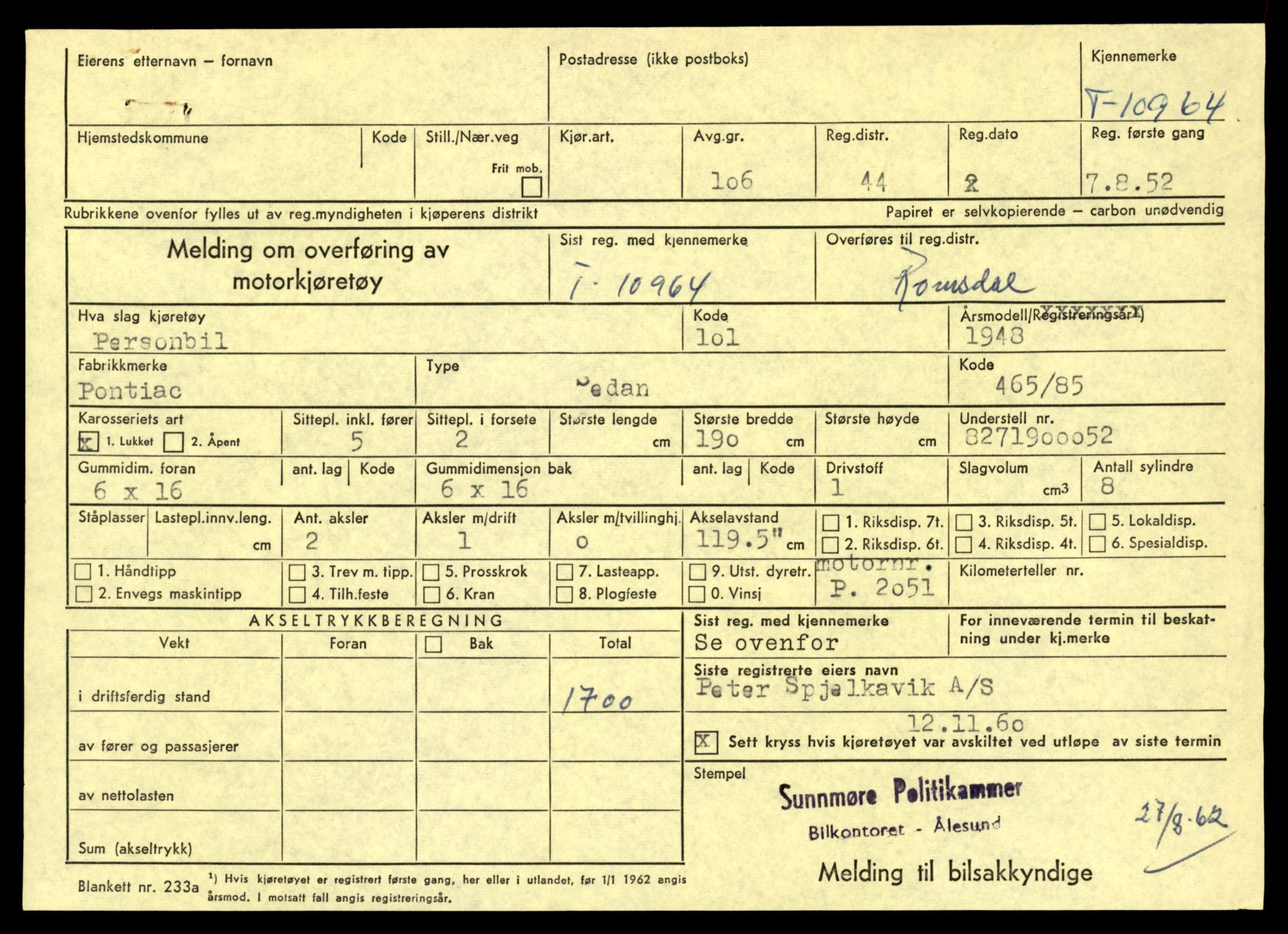 Møre og Romsdal vegkontor - Ålesund trafikkstasjon, AV/SAT-A-4099/F/Fe/L0025: Registreringskort for kjøretøy T 10931 - T 11045, 1927-1998, p. 939