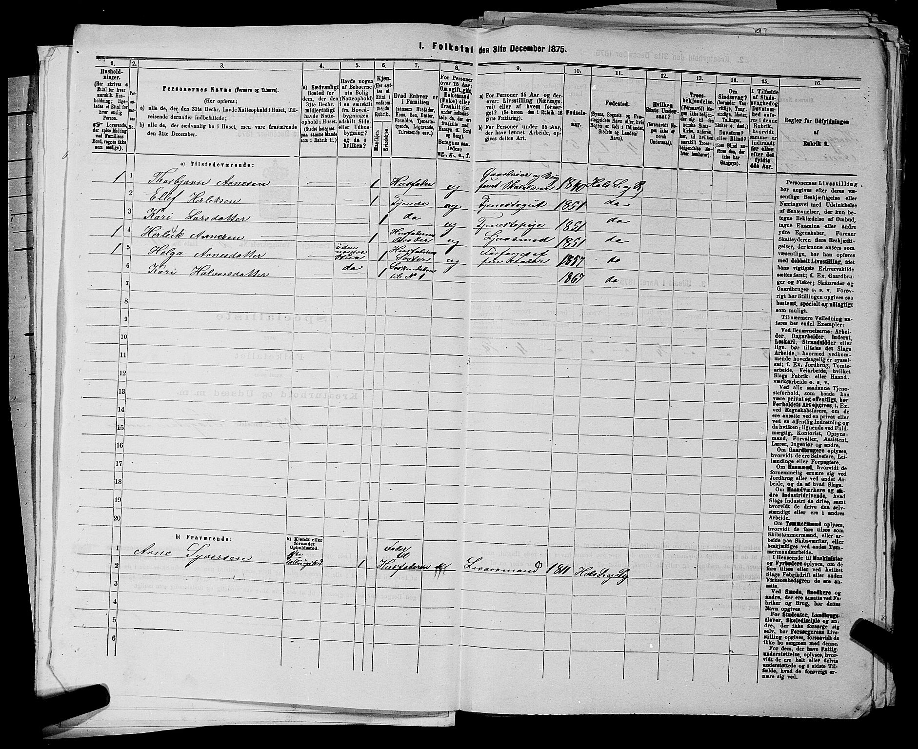 SAKO, 1875 census for 0620P Hol, 1875, p. 167