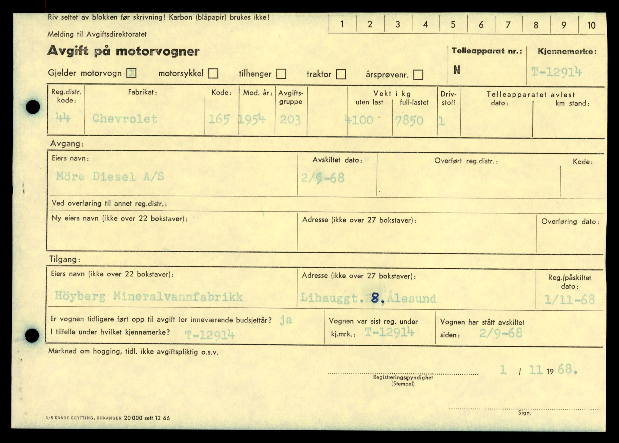 Møre og Romsdal vegkontor - Ålesund trafikkstasjon, AV/SAT-A-4099/F/Fe/L0036: Registreringskort for kjøretøy T 12831 - T 13030, 1927-1998, p. 1391