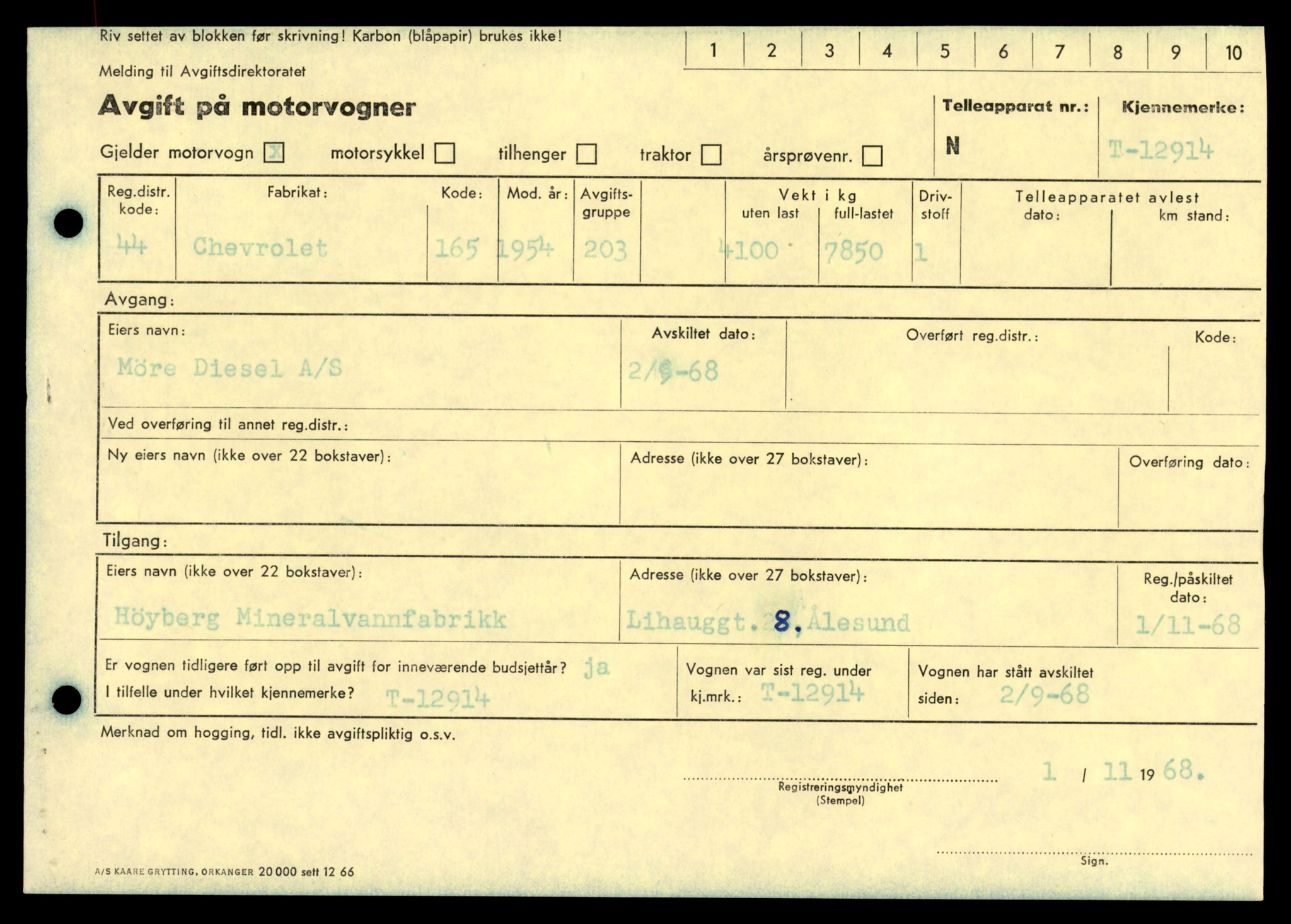 Møre og Romsdal vegkontor - Ålesund trafikkstasjon, SAT/A-4099/F/Fe/L0036: Registreringskort for kjøretøy T 12831 - T 13030, 1927-1998, p. 1391