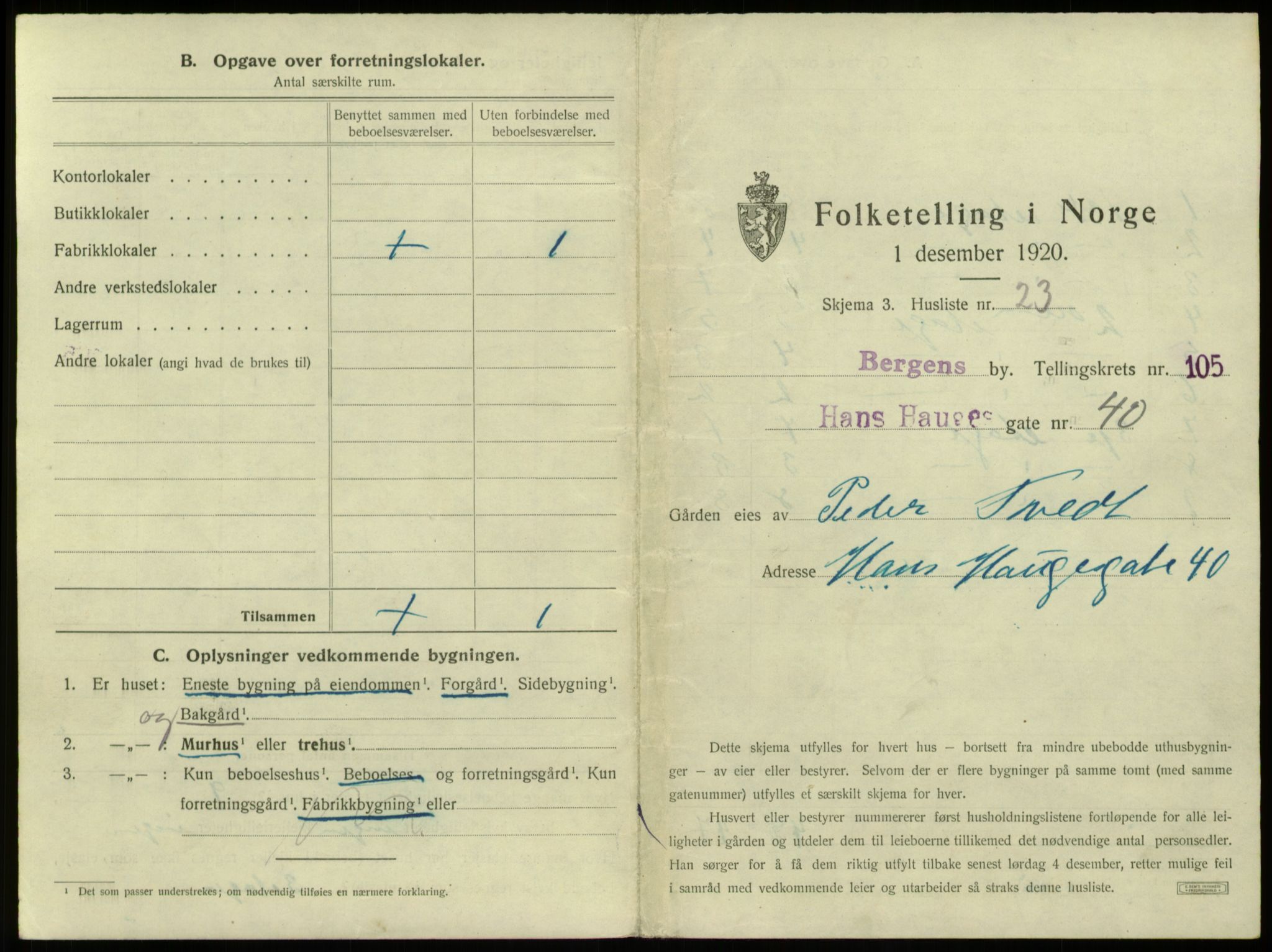 SAB, 1920 census for Bergen, 1920, p. 9744