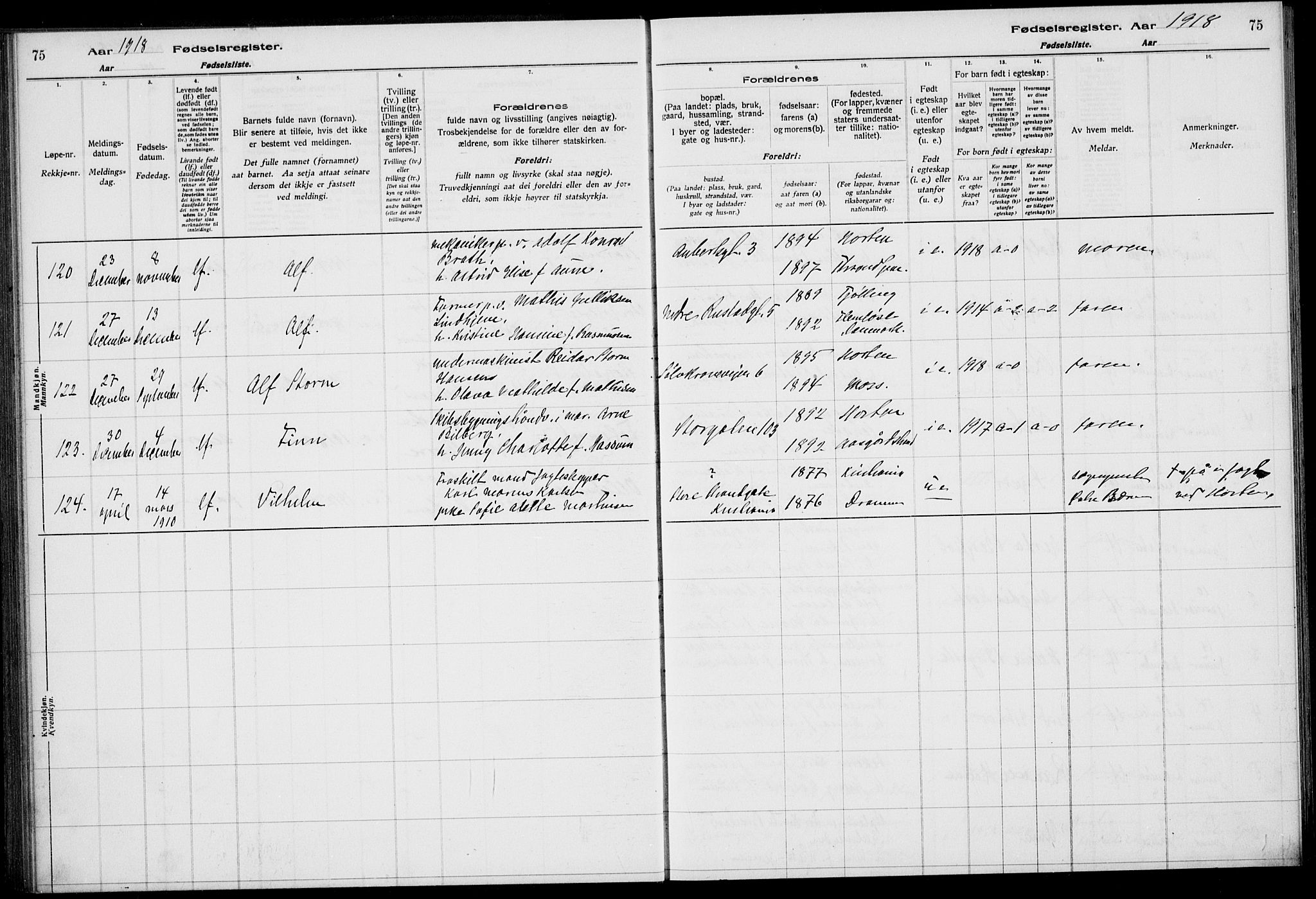 Horten kirkebøker, AV/SAKO-A-348/J/Ja/L0001: Birth register no. 1, 1916-1923, p. 75