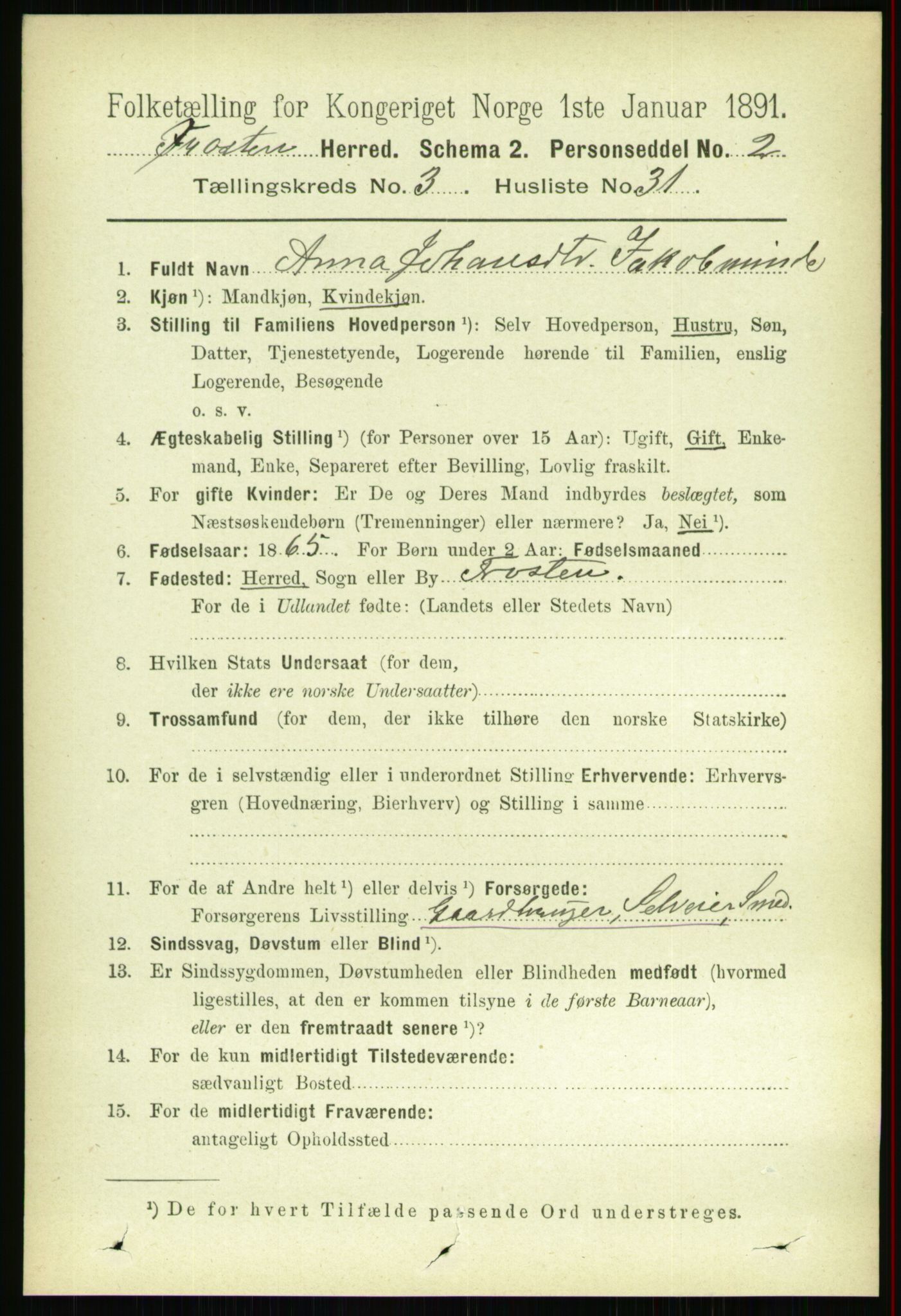 RA, 1891 census for 1717 Frosta, 1891, p. 2100