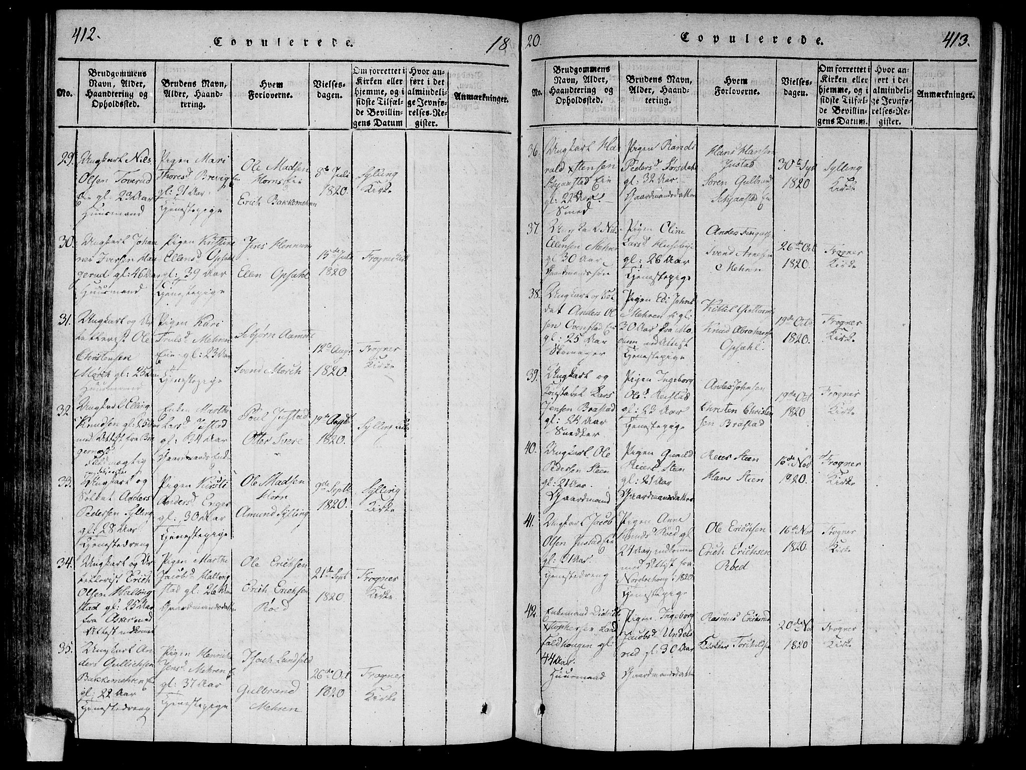 Lier kirkebøker, AV/SAKO-A-230/F/Fa/L0008: Parish register (official) no. I 8, 1813-1825, p. 412-413