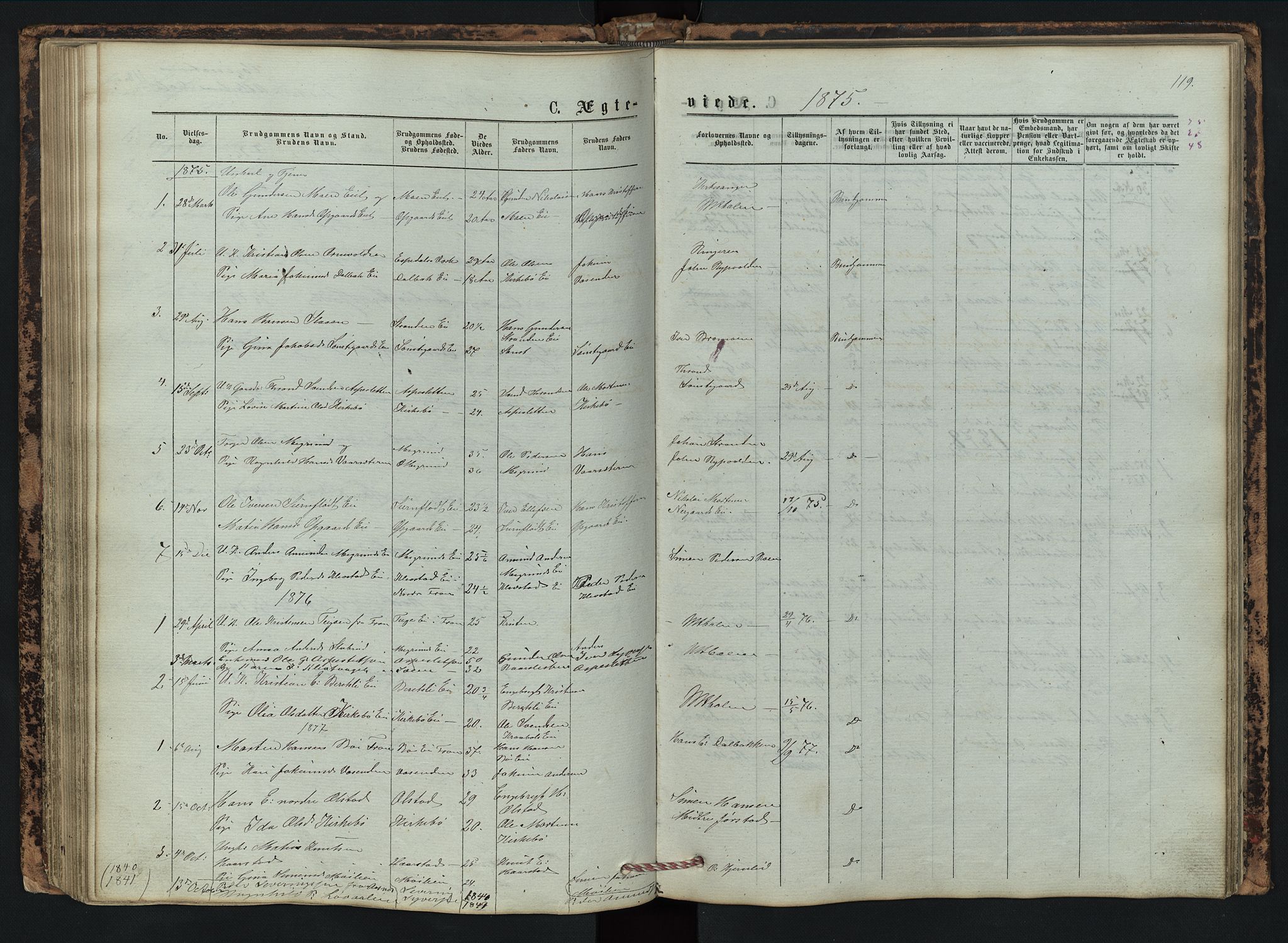 Vestre Gausdal prestekontor, SAH/PREST-094/H/Ha/Hab/L0002: Parish register (copy) no. 2, 1874-1897, p. 119