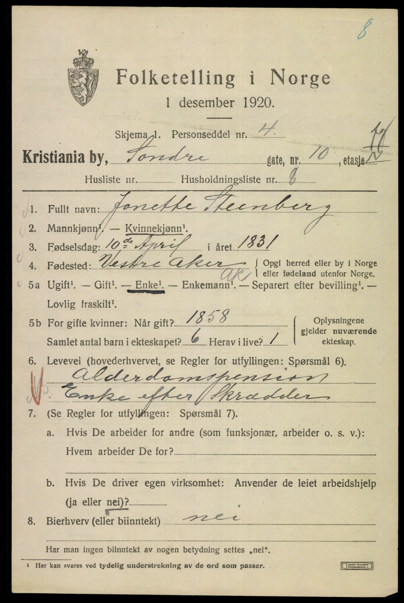 SAO, 1920 census for Kristiania, 1920, p. 562057