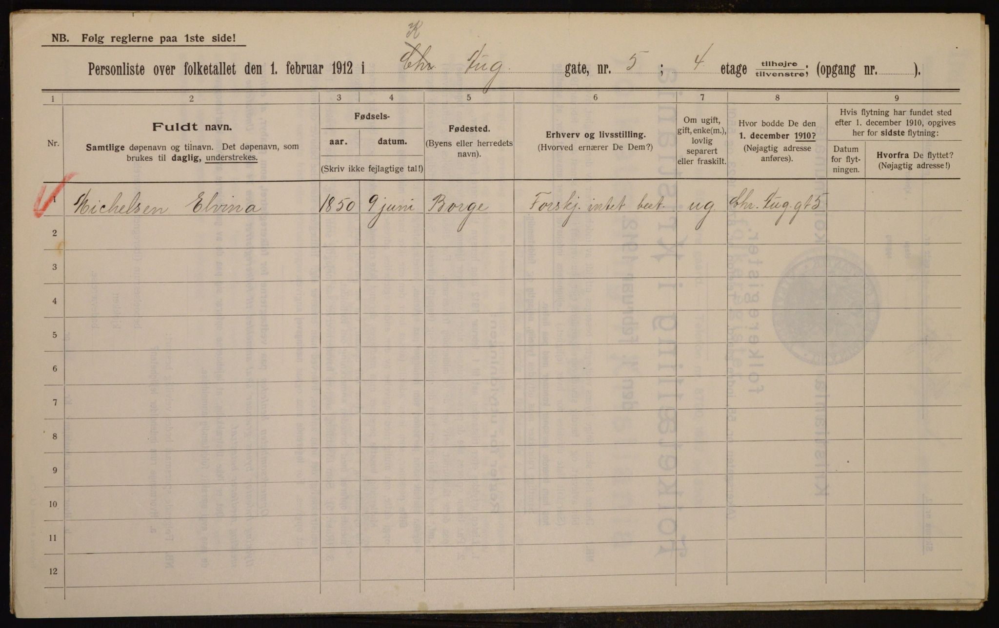 OBA, Municipal Census 1912 for Kristiania, 1912, p. 54215
