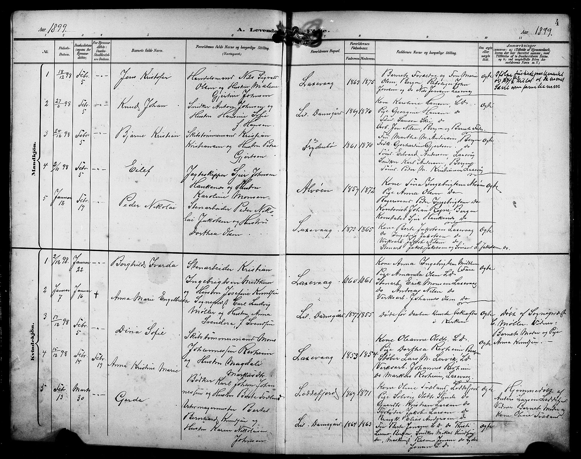 Laksevåg Sokneprestembete, SAB/A-76501/H/Ha/Hab/Haba/L0004: Parish register (copy) no. A 4, 1899-1909, p. 4