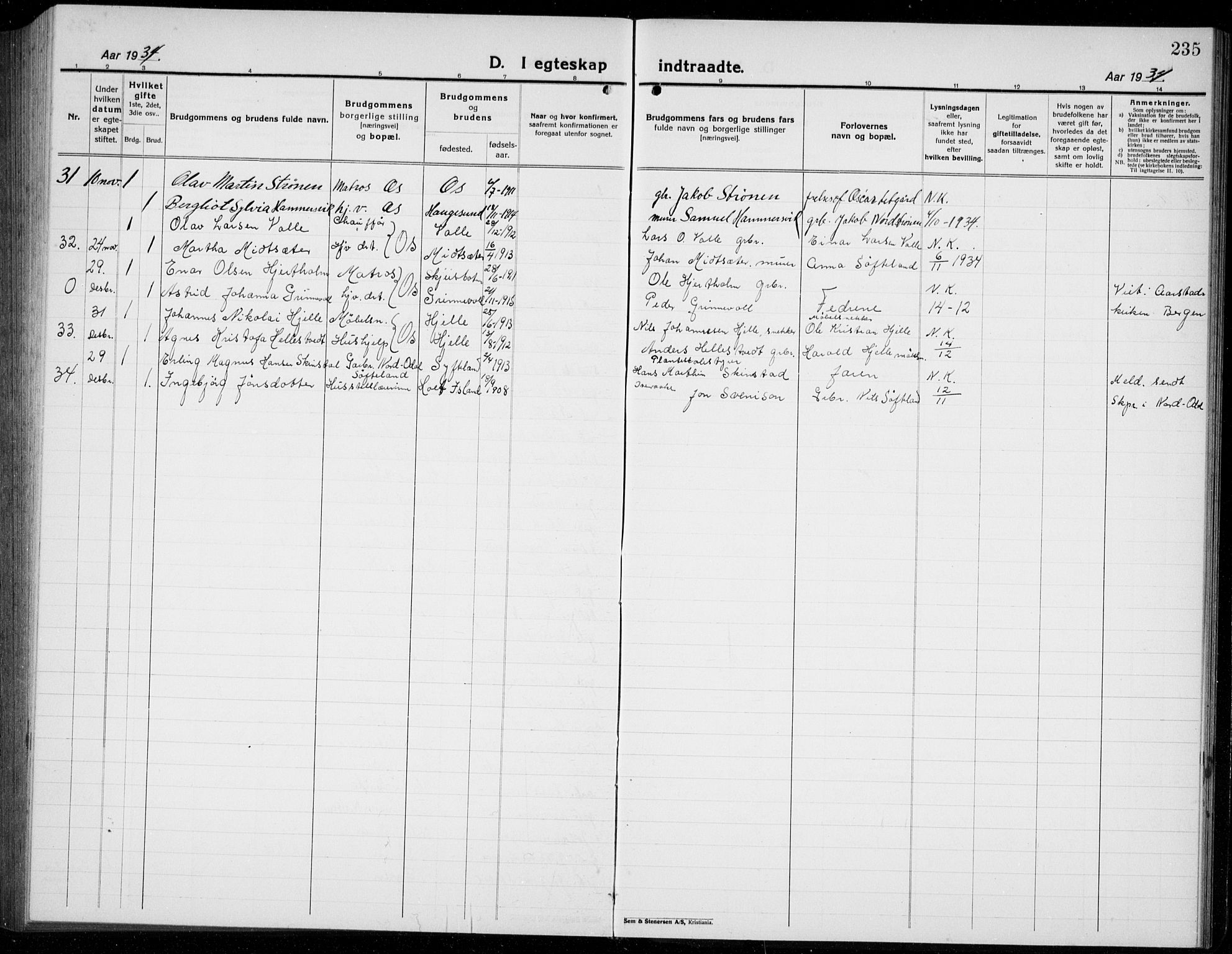 Os sokneprestembete, AV/SAB-A-99929: Parish register (copy) no. A 5, 1923-1941, p. 235