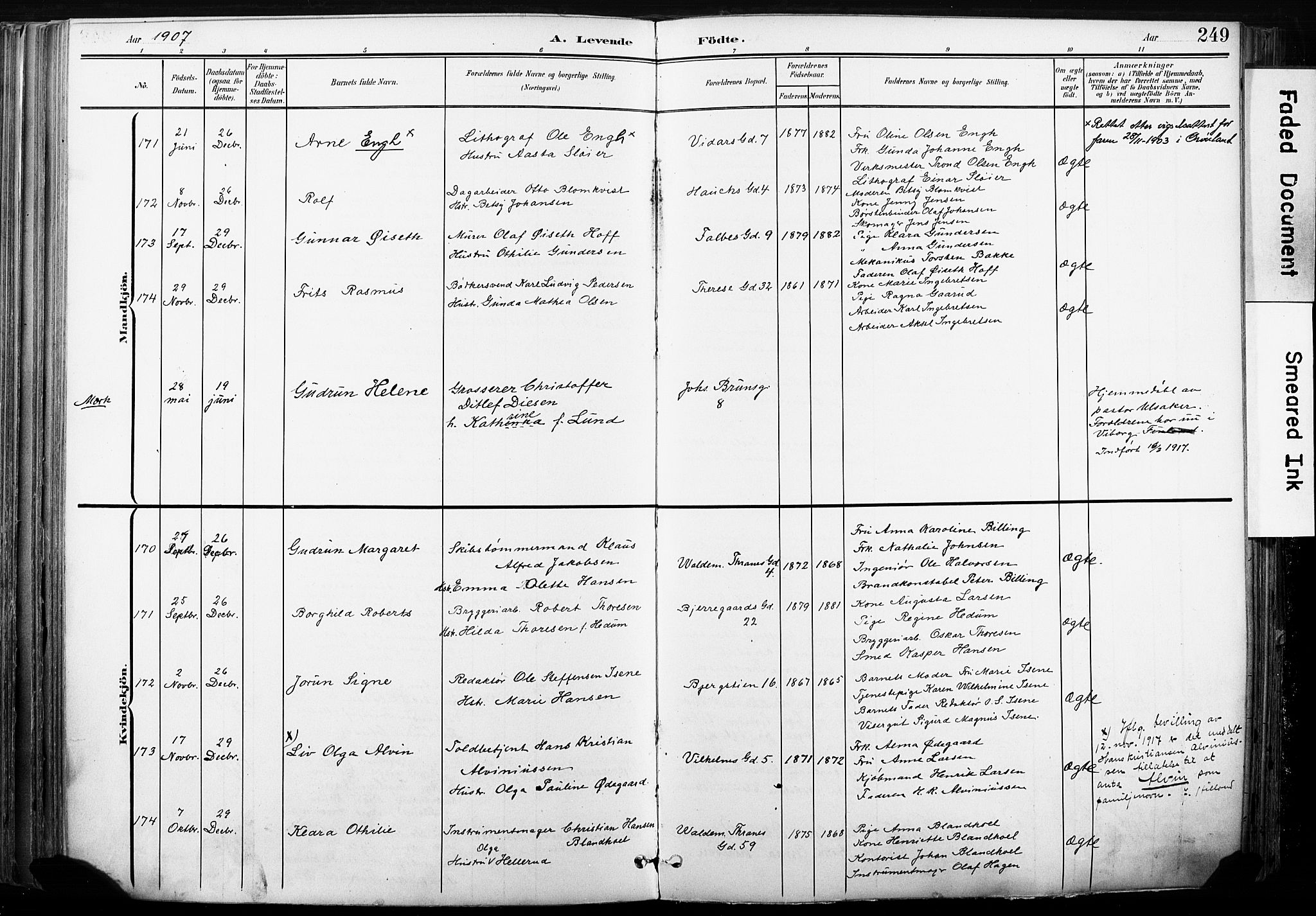 Gamle Aker prestekontor Kirkebøker, SAO/A-10617a/F/L0013: Parish register (official) no. 13, 1901-1908, p. 249
