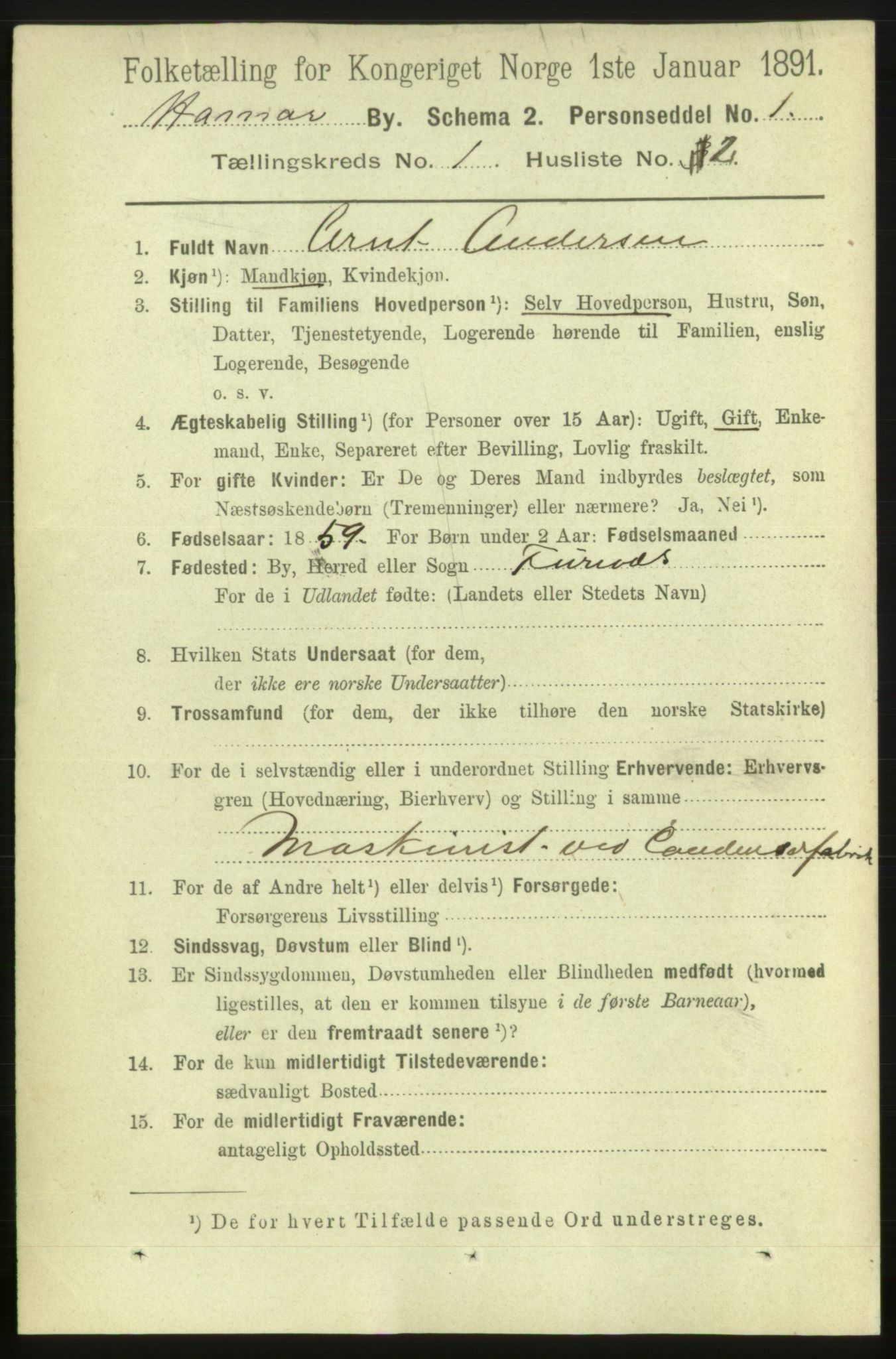 RA, 1891 census for 0401 Hamar, 1891, p. 20