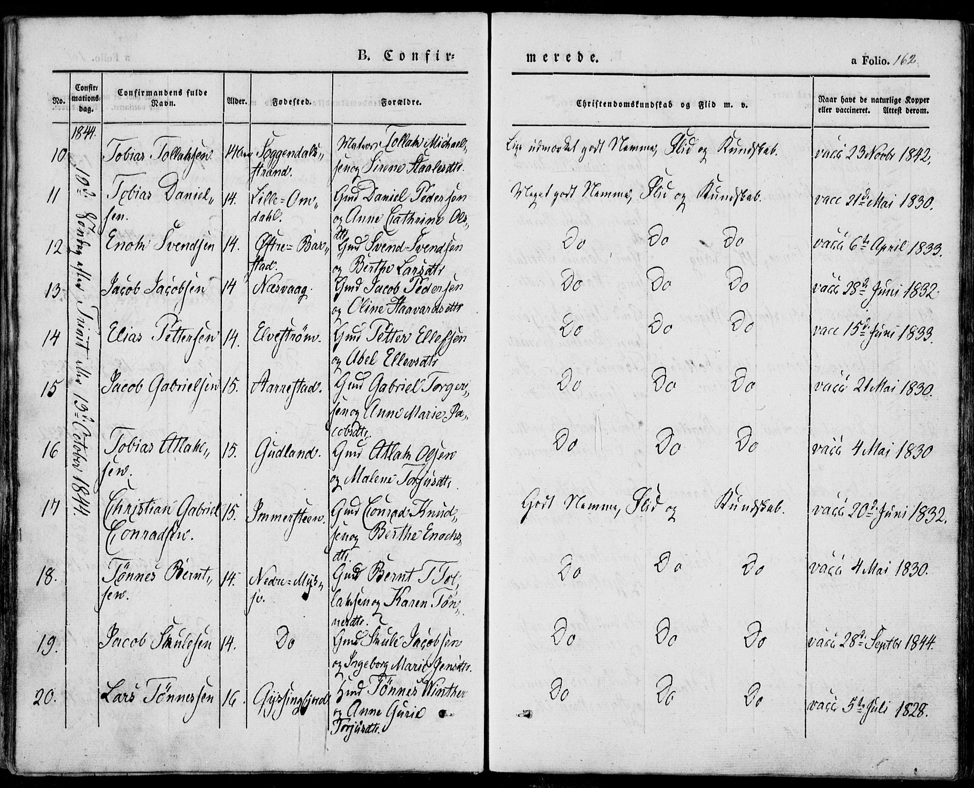 Sokndal sokneprestkontor, AV/SAST-A-101808: Parish register (official) no. A 8.1, 1842-1857, p. 162