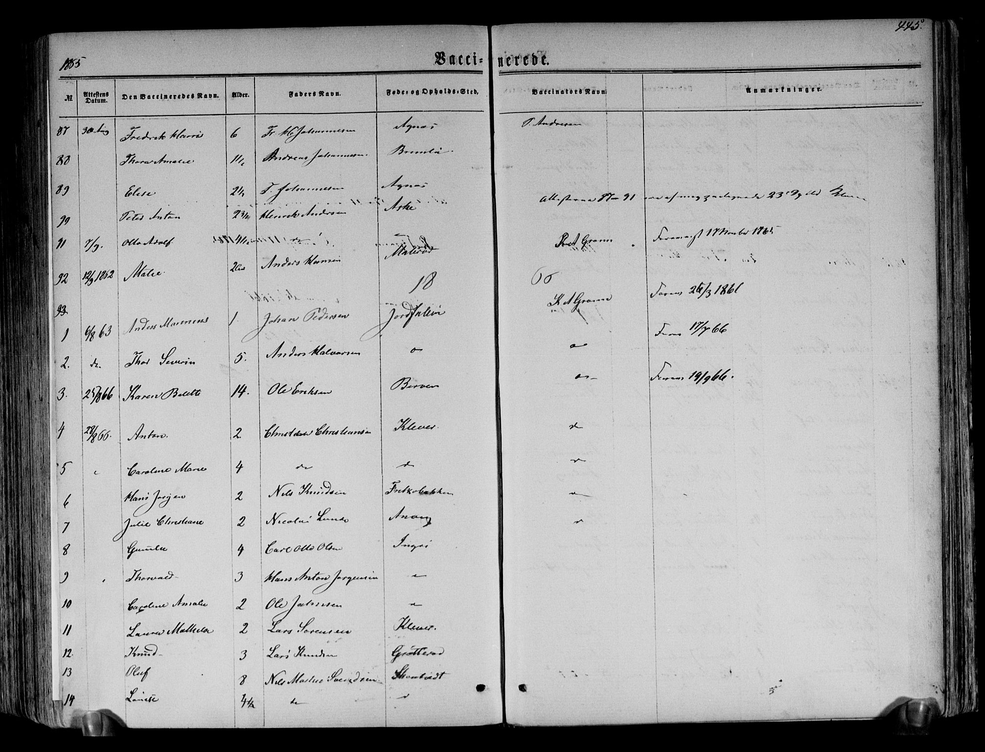 Brunlanes kirkebøker, AV/SAKO-A-342/F/Fa/L0005: Parish register (official) no. I 5, 1862-1877, p. 445