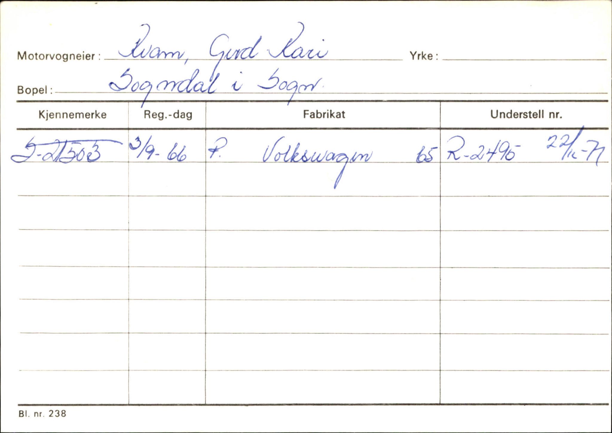 Statens vegvesen, Sogn og Fjordane vegkontor, SAB/A-5301/4/F/L0124: Eigarregister Sogndal A-U, 1945-1975, p. 1302