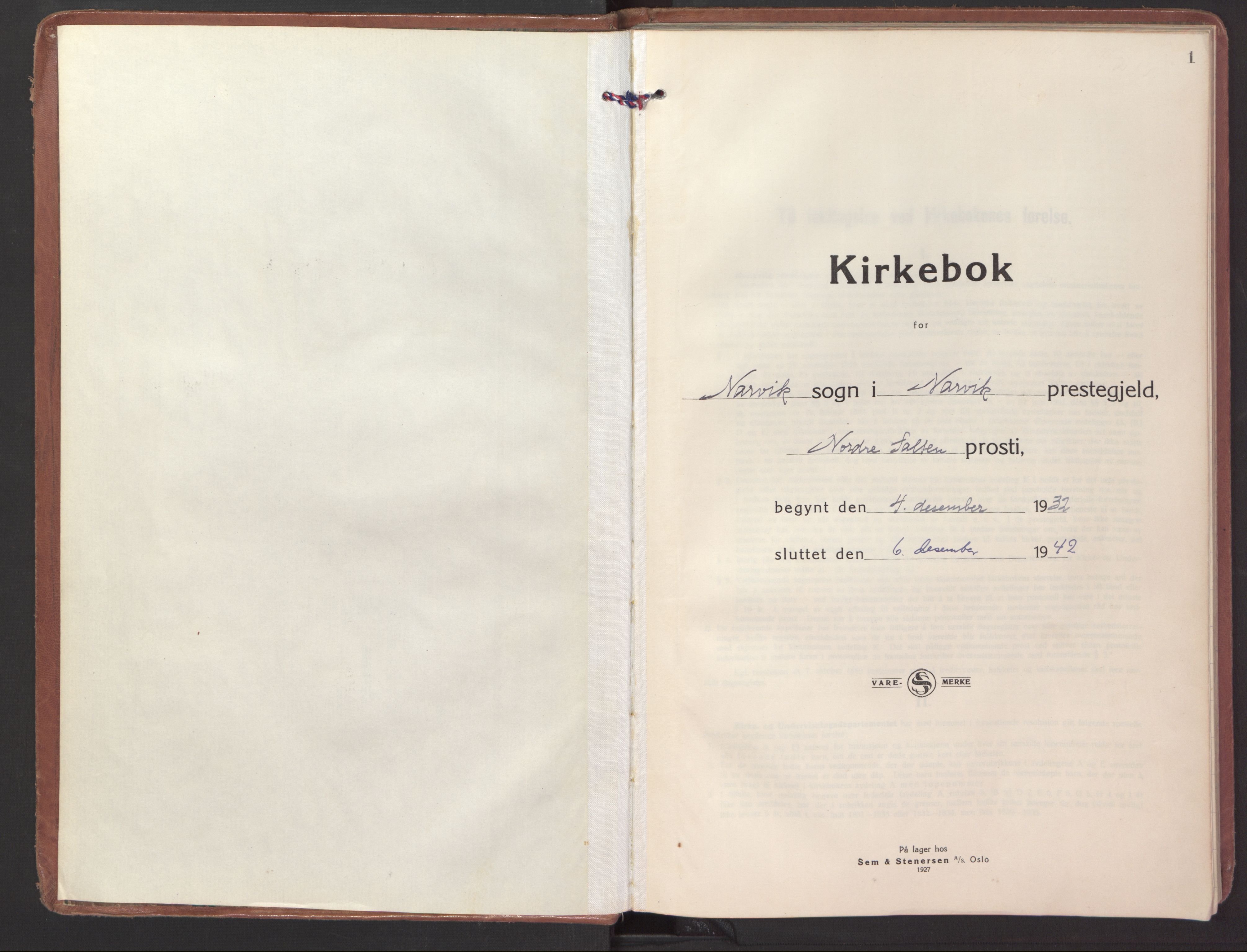 Ministerialprotokoller, klokkerbøker og fødselsregistre - Nordland, SAT/A-1459/871/L1007: Parish register (official) no. 871A23, 1932-1942, p. 1