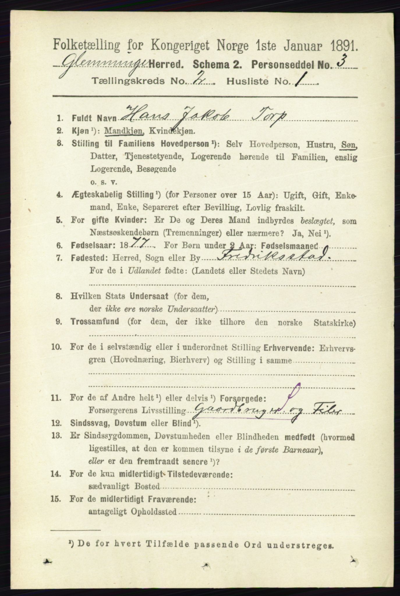 RA, 1891 census for 0132 Glemmen, 1891, p. 588