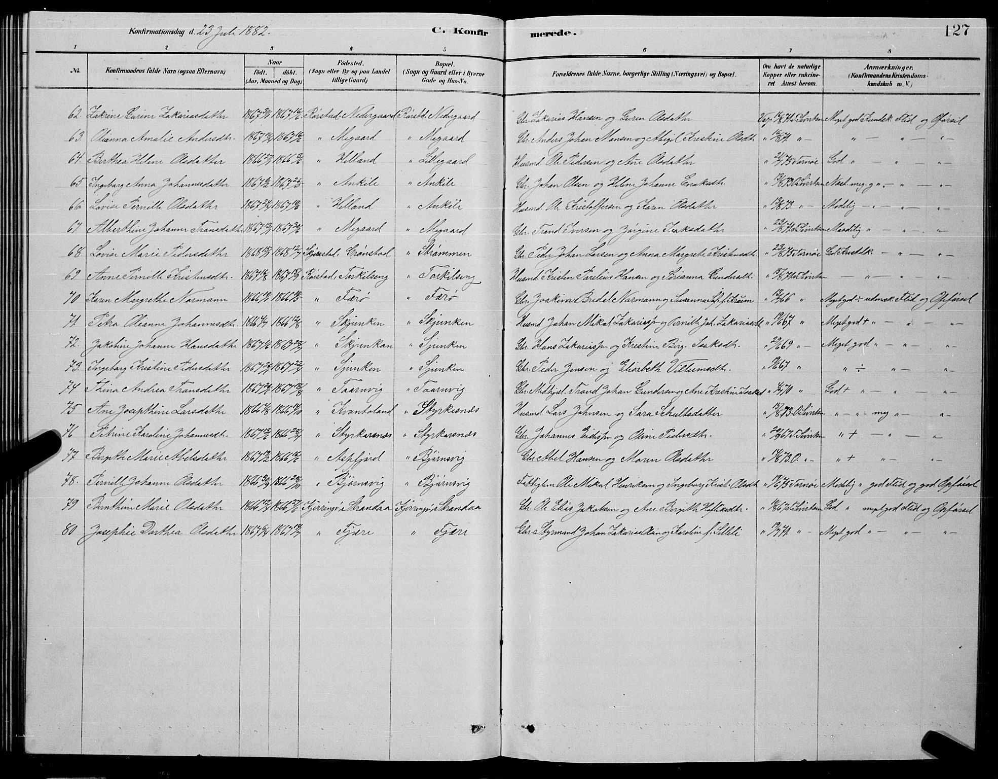 Ministerialprotokoller, klokkerbøker og fødselsregistre - Nordland, AV/SAT-A-1459/853/L0776: Parish register (copy) no. 853C04, 1878-1889, p. 127