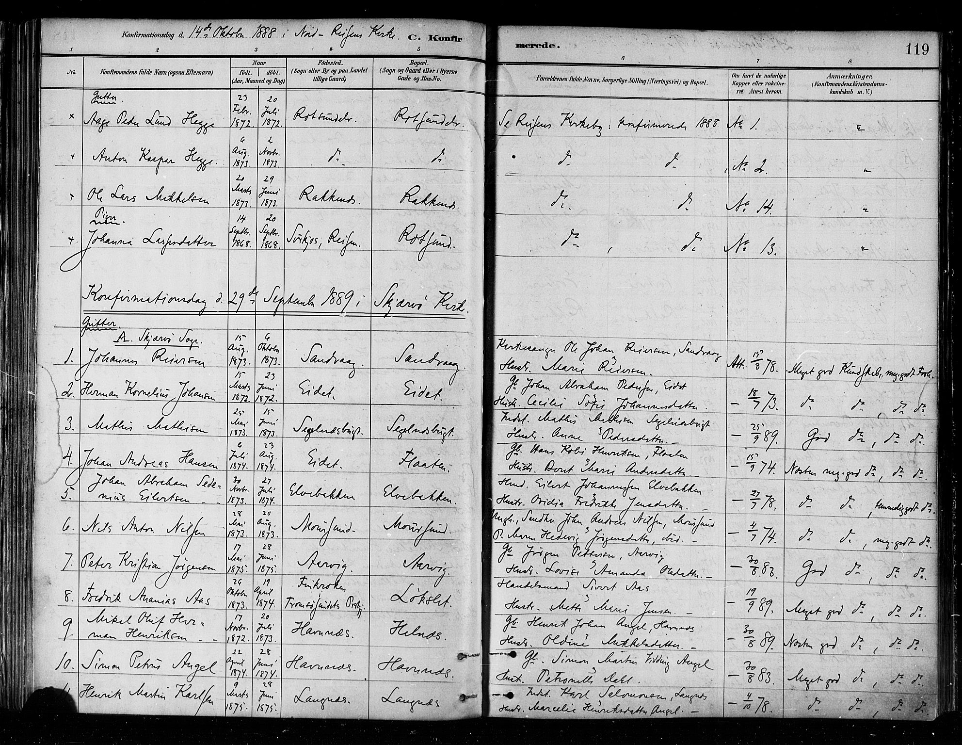 Skjervøy sokneprestkontor, SATØ/S-1300/H/Ha/Haa/L0010kirke: Parish register (official) no. 10, 1887-1898, p. 119