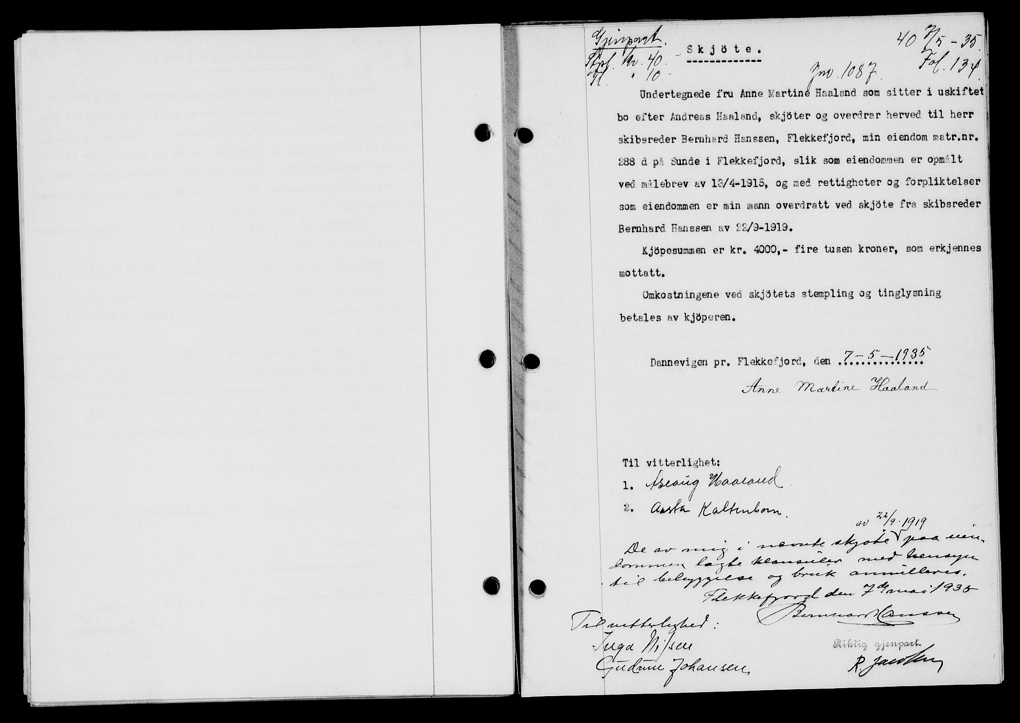 Flekkefjord sorenskriveri, SAK/1221-0001/G/Gb/Gba/L0052: Mortgage book no. 48, 1935-1936, Deed date: 07.05.1935