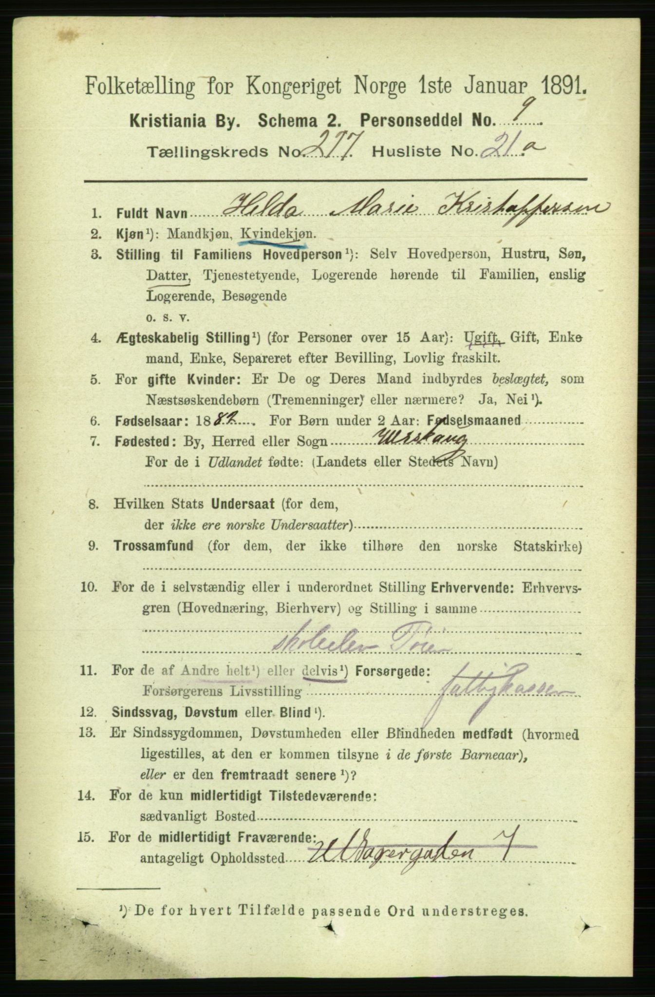 RA, 1891 census for 0301 Kristiania, 1891, p. 168542