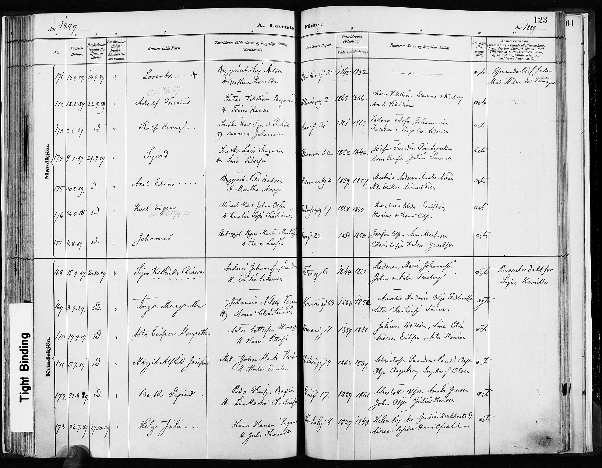 Kampen prestekontor Kirkebøker, AV/SAO-A-10853/F/Fa/L0003: Parish register (official) no. I 3, 1886-1892, p. 123