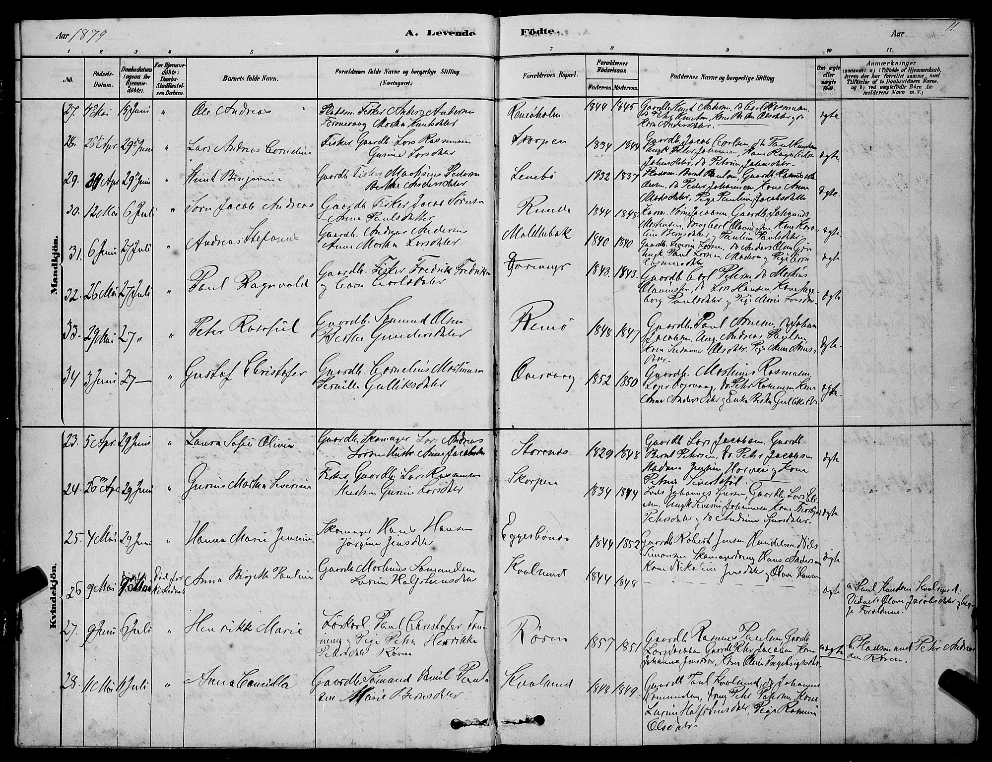 Ministerialprotokoller, klokkerbøker og fødselsregistre - Møre og Romsdal, AV/SAT-A-1454/507/L0081: Parish register (copy) no. 507C04, 1878-1898, p. 11