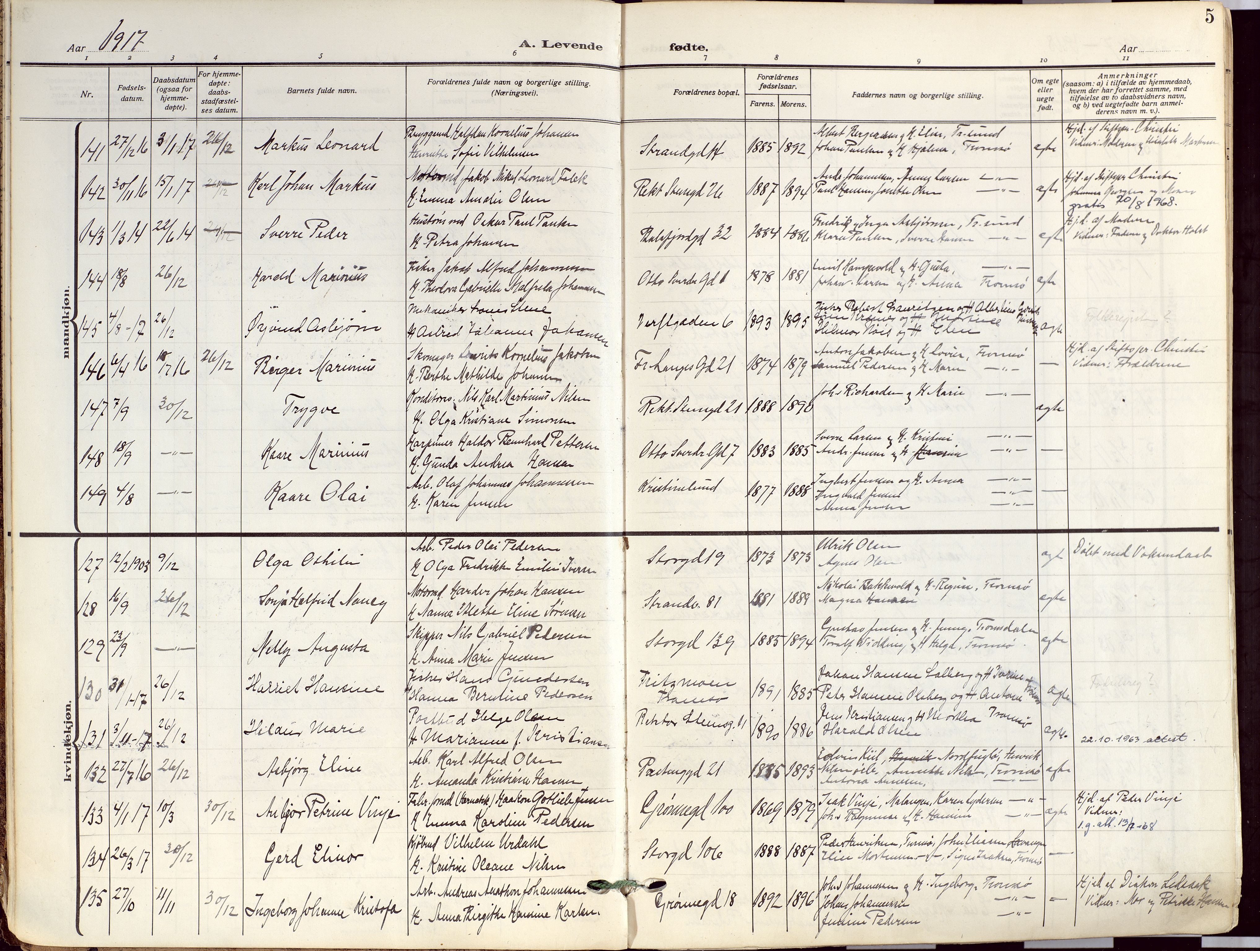 Tromsø sokneprestkontor/stiftsprosti/domprosti, AV/SATØ-S-1343/G/Ga/L0019kirke: Parish register (official) no. 19, 1917-1927, p. 5