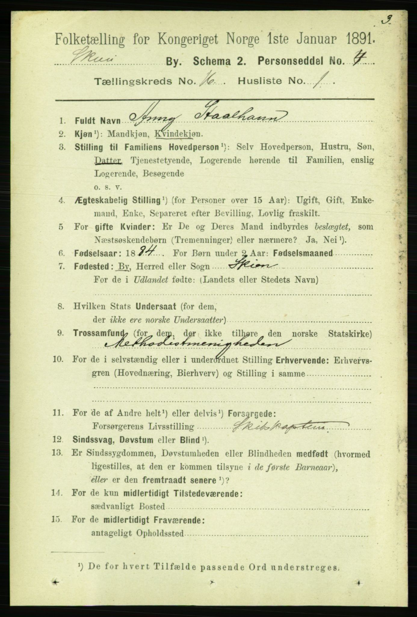 RA, 1891 census for 0806 Skien, 1891, p. 4557