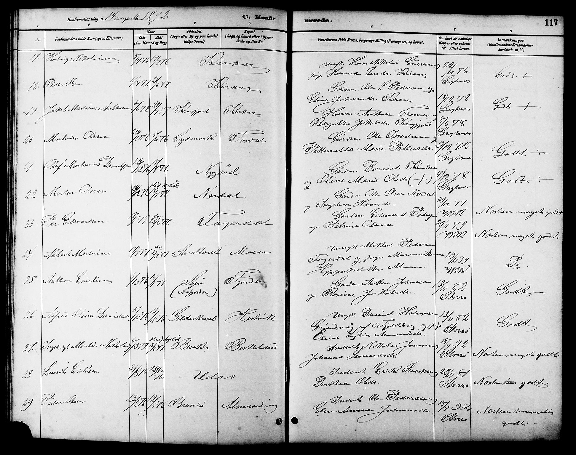 Ministerialprotokoller, klokkerbøker og fødselsregistre - Sør-Trøndelag, SAT/A-1456/657/L0716: Parish register (copy) no. 657C03, 1889-1904, p. 117