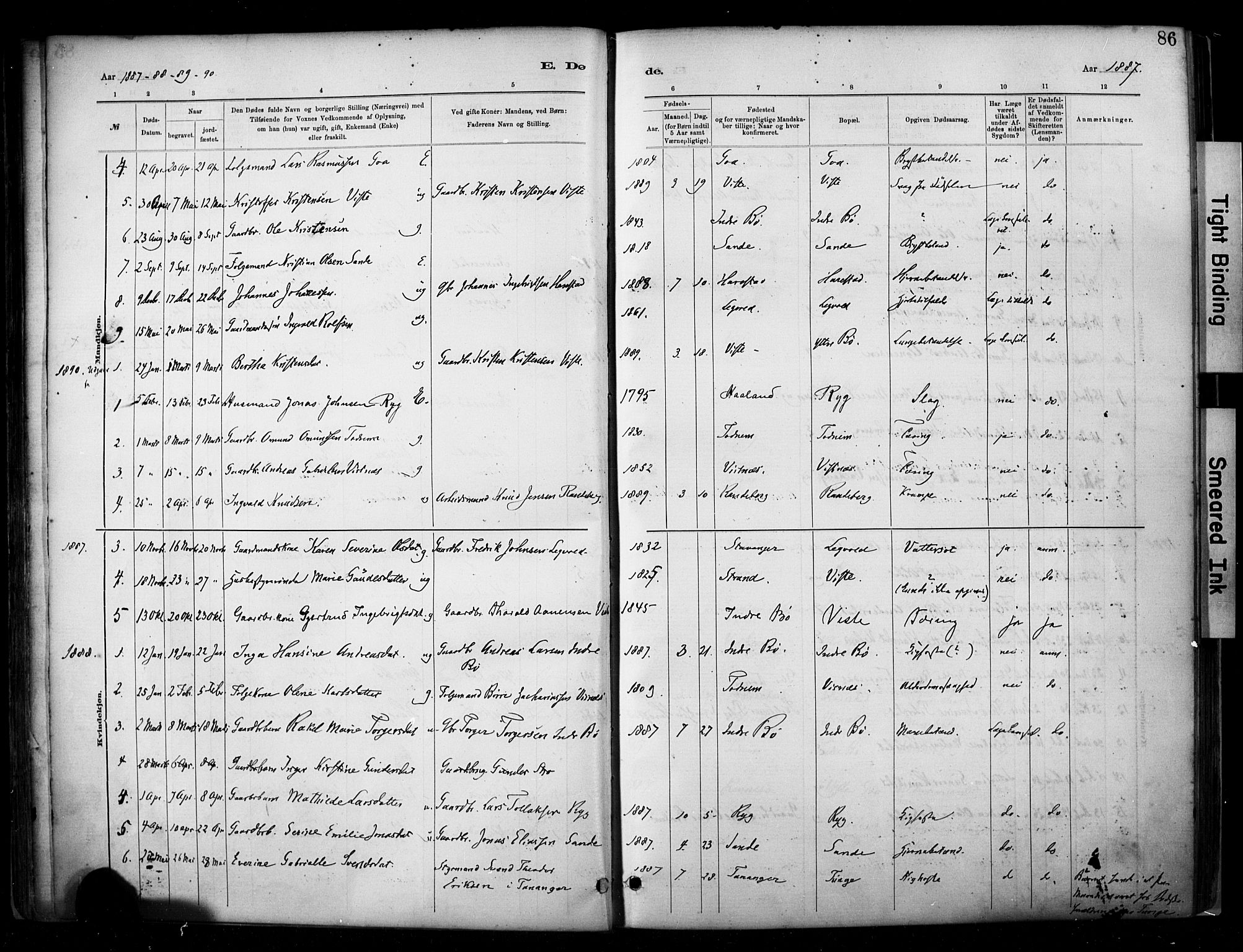Hetland sokneprestkontor, SAST/A-101826/30/30BA/L0009: Parish register (official) no. A 9, 1882-1918, p. 86