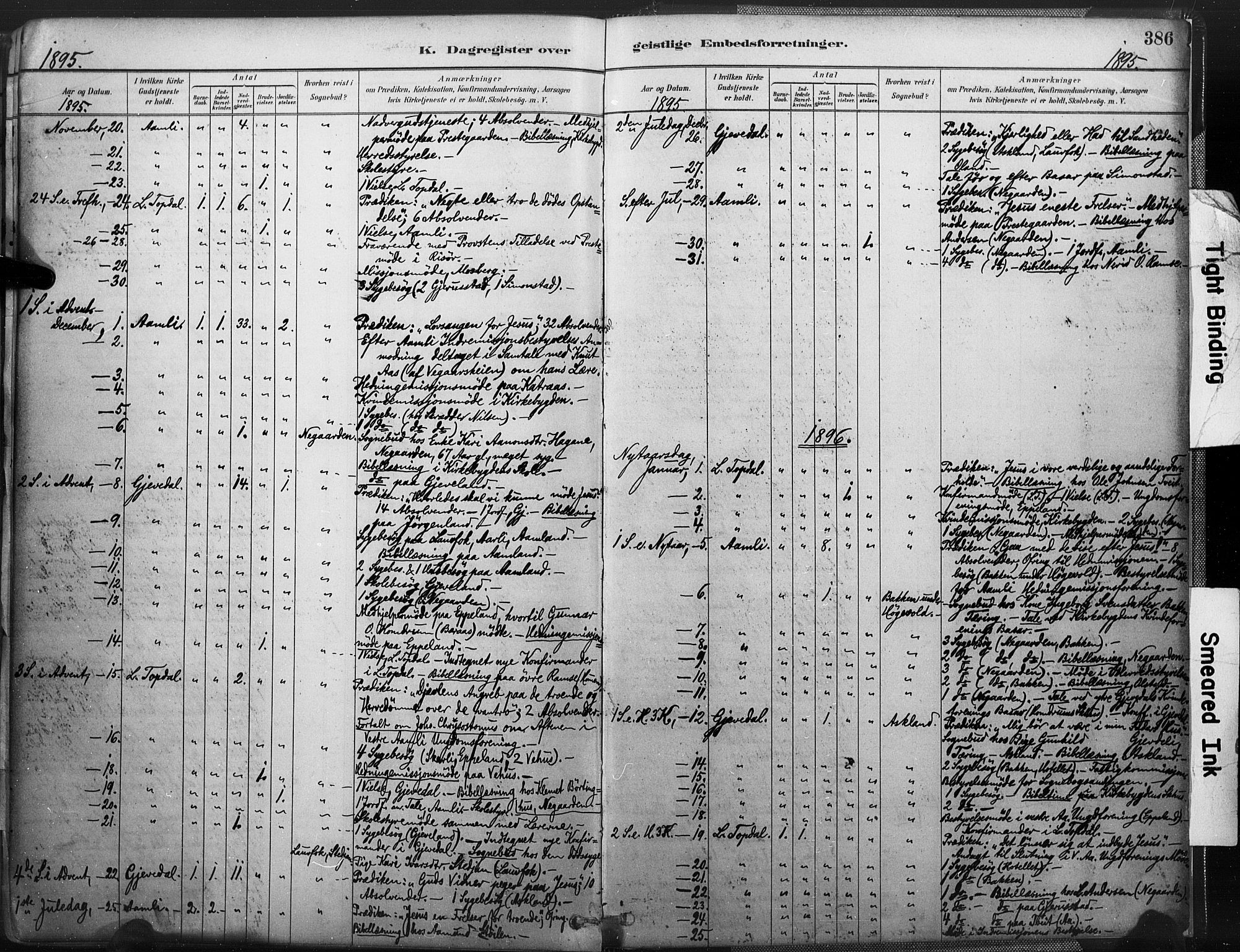 Åmli sokneprestkontor, AV/SAK-1111-0050/F/Fa/Fac/L0010: Parish register (official) no. A 10 /1, 1885-1899, p. 386