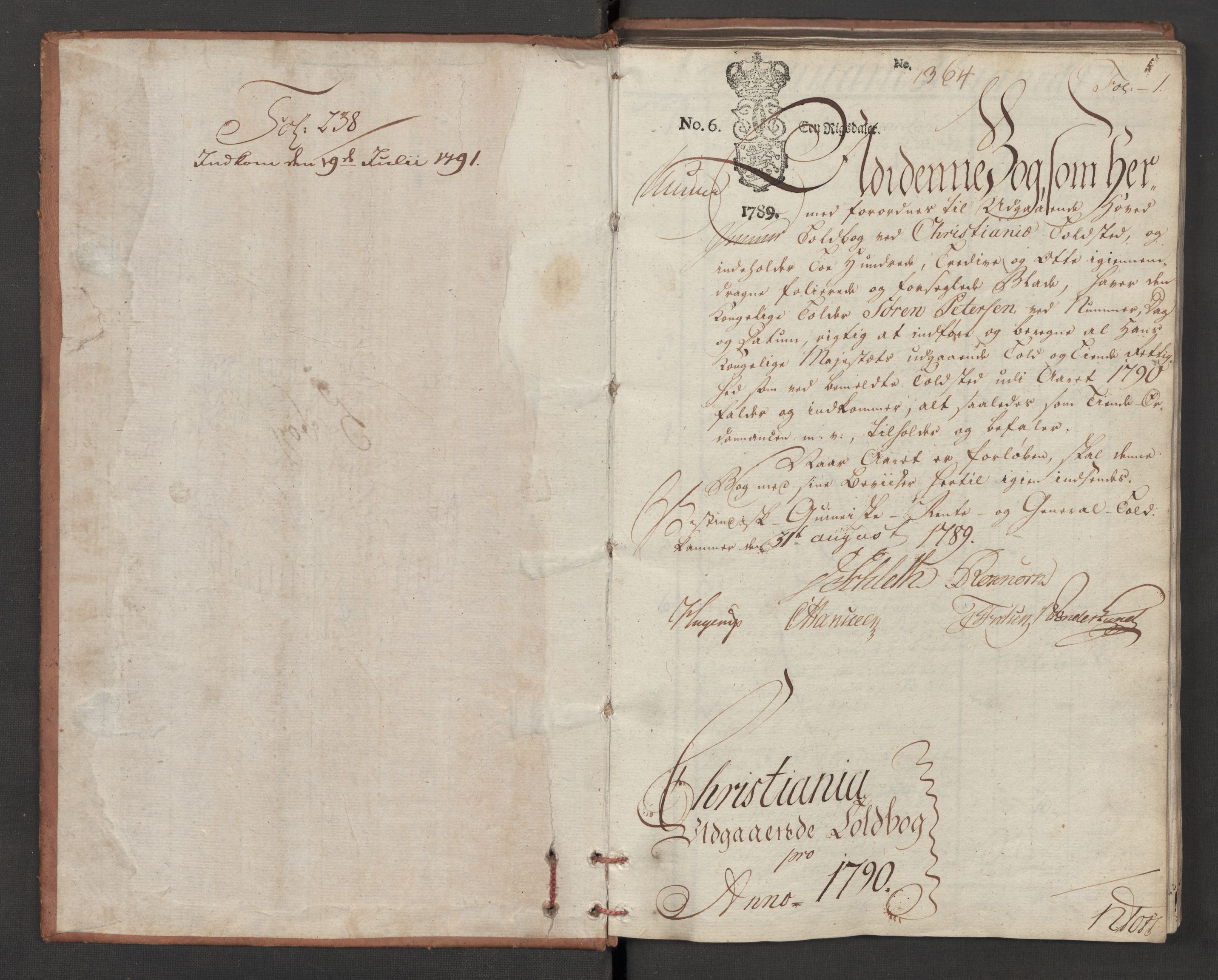 Generaltollkammeret, tollregnskaper, AV/RA-EA-5490/R06/L0180/0001: Tollregnskaper Kristiania / Utgående tollbok, 1790, p. 1a